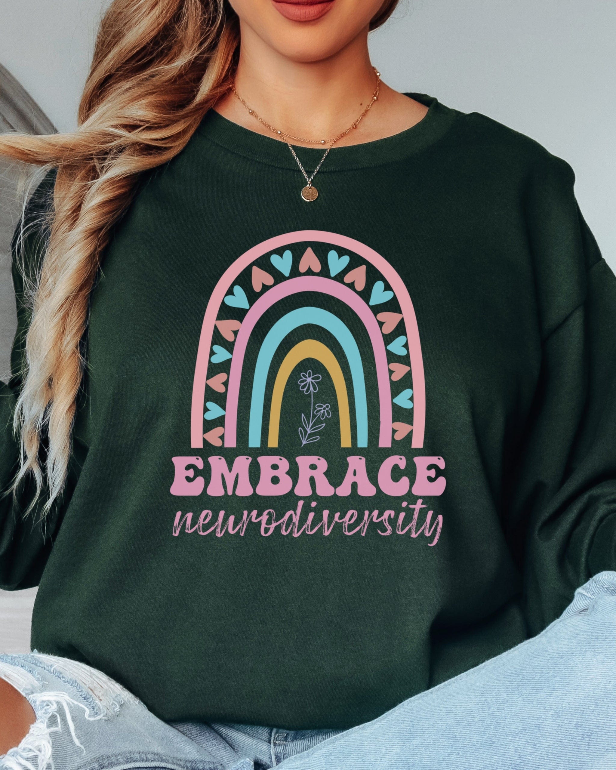 Embrace Neurodiversity Long Sleeve T-Shirt-Neurodiversity, ADHD & Autism Awareness & Acceptance Long-sleeve by Daily Bloom
