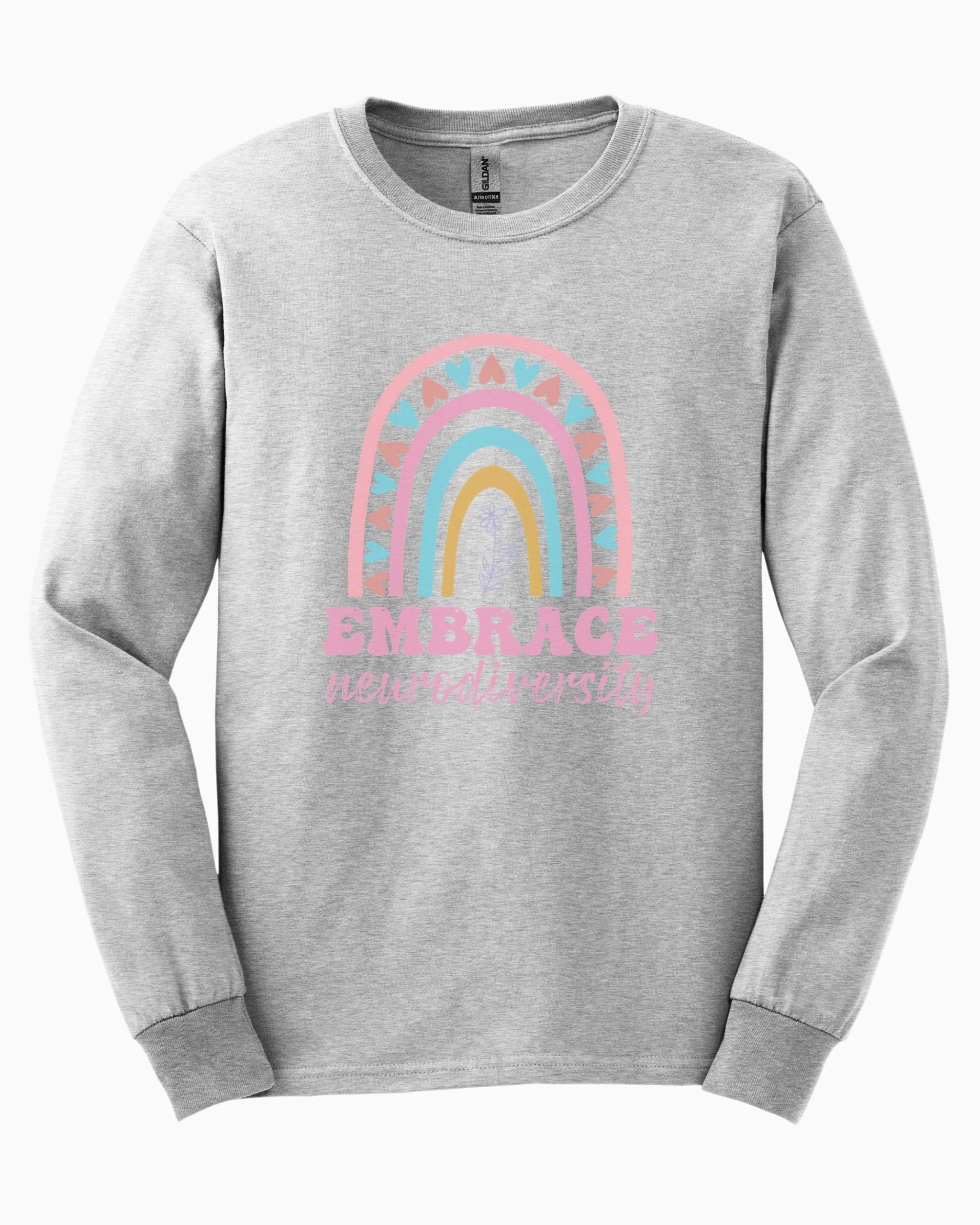 Embrace Neurodiversity Long Sleeve T-Shirt-Ash-Neurodiversity, ADHD & Autism Awareness & Acceptance Long-sleeve by Daily Bloom