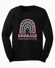 Embrace Neurodiversity Long Sleeve T-Shirt-Black-Neurodiversity, ADHD & Autism Awareness & Acceptance Long-sleeve by Daily Bloom