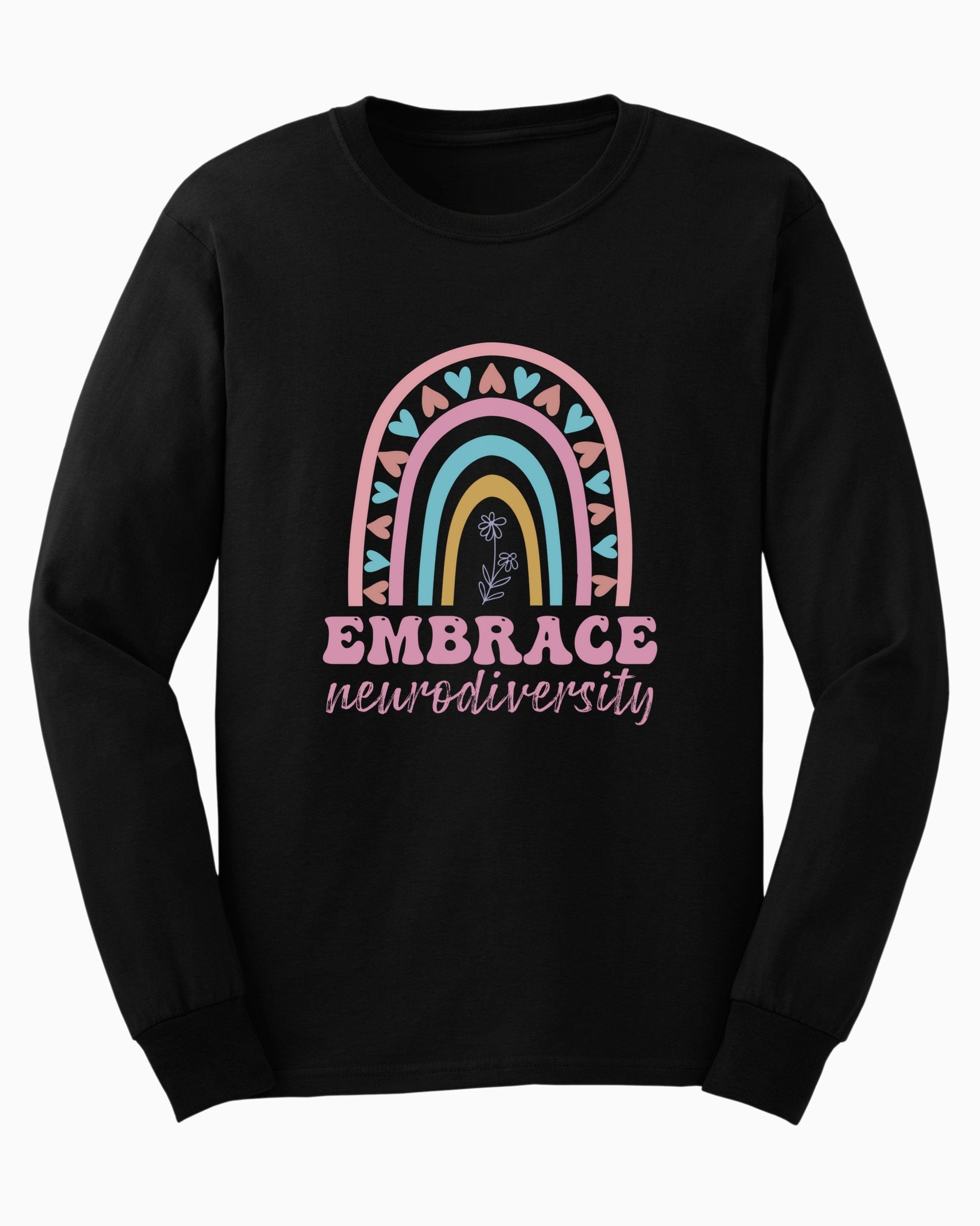 Embrace Neurodiversity Long Sleeve T-Shirt-Black-Neurodiversity, ADHD & Autism Awareness & Acceptance Long-sleeve by Daily Bloom