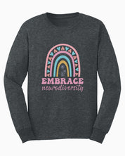 Embrace Neurodiversity Long Sleeve T-Shirt-Dark Heather-Neurodiversity, ADHD & Autism Awareness & Acceptance Long-sleeve by Daily Bloom