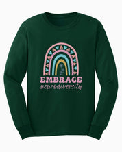 Embrace Neurodiversity Long Sleeve T-Shirt-Forest Green-Neurodiversity, ADHD & Autism Awareness & Acceptance Long-sleeve by Daily Bloom