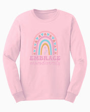 Embrace Neurodiversity Long Sleeve T-Shirt-Light Pink-Neurodiversity, ADHD & Autism Awareness & Acceptance Long-sleeve by Daily Bloom