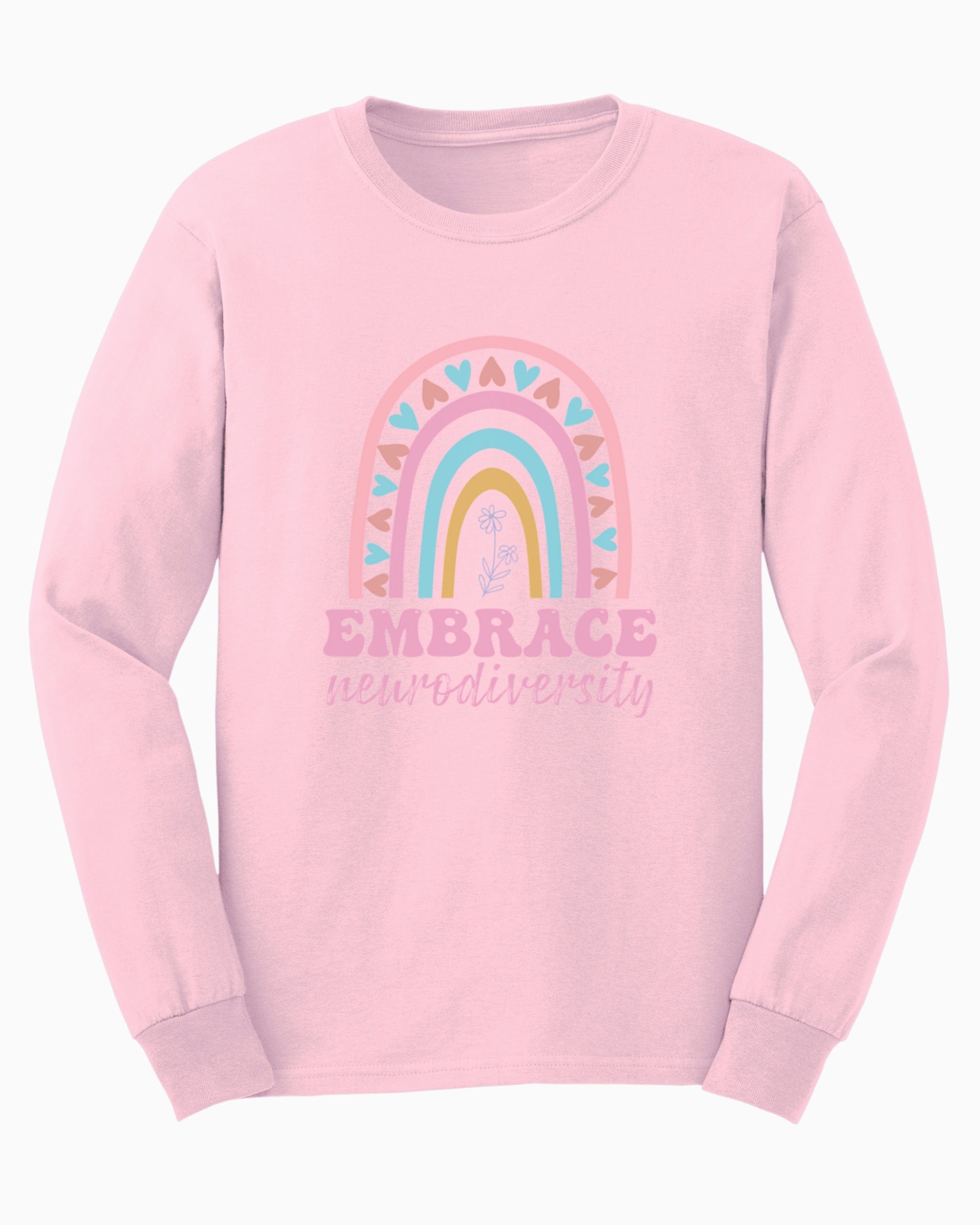 Embrace Neurodiversity Long Sleeve T-Shirt-Light Pink-Neurodiversity, ADHD & Autism Awareness & Acceptance Long-sleeve by Daily Bloom