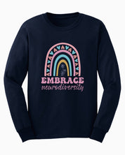 Embrace Neurodiversity Long Sleeve T-Shirt-Navy-Neurodiversity, ADHD & Autism Awareness & Acceptance Long-sleeve by Daily Bloom