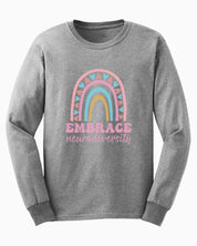 Embrace Neurodiversity Long Sleeve T-Shirt-Sport Grey-Neurodiversity, ADHD & Autism Awareness & Acceptance Long-sleeve by Daily Bloom