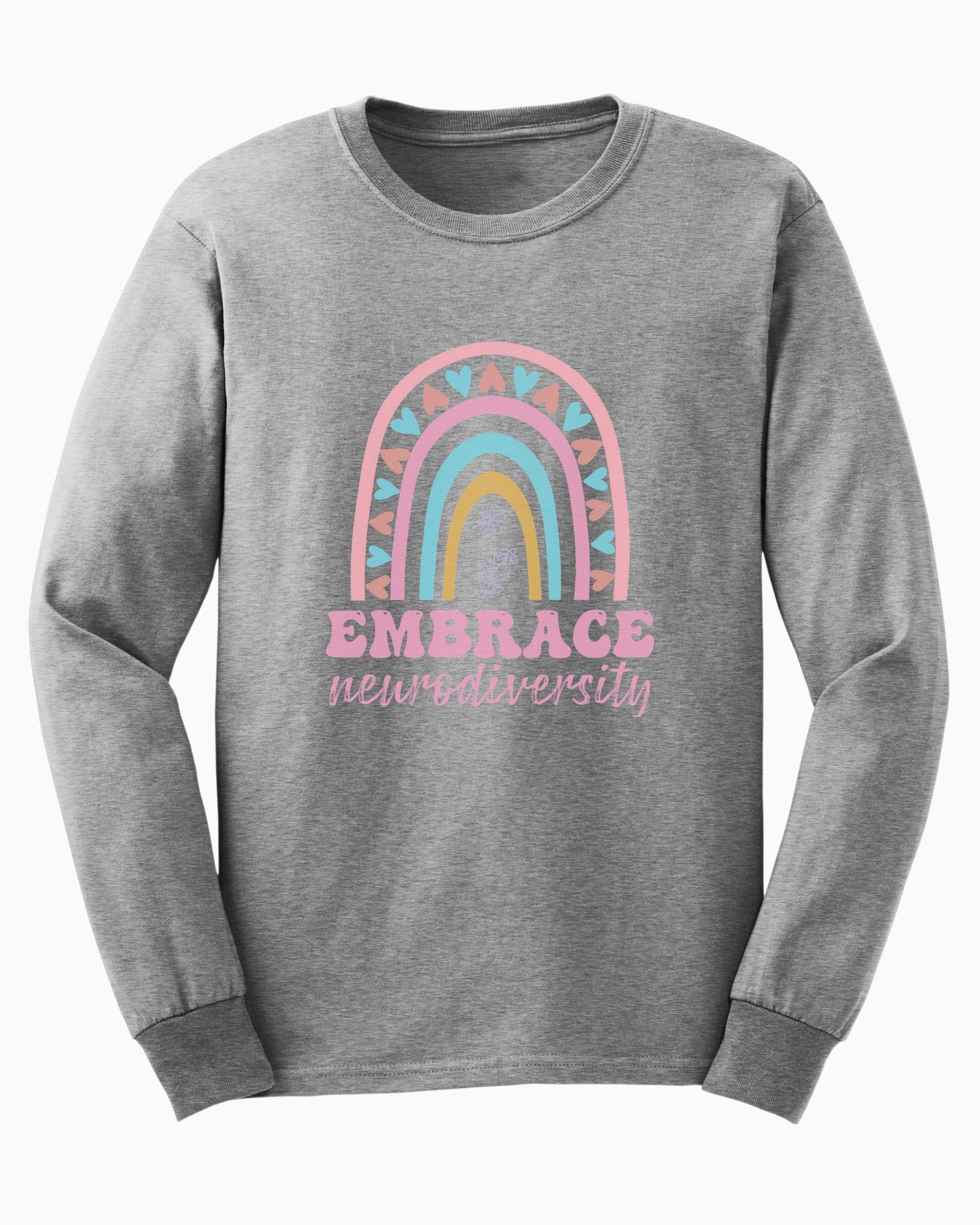Embrace Neurodiversity Long Sleeve T-Shirt-Sport Grey-Neurodiversity, ADHD & Autism Awareness & Acceptance Long-sleeve by Daily Bloom