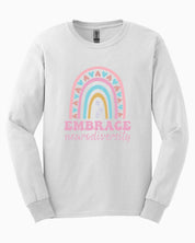 Embrace Neurodiversity Long Sleeve T-Shirt-White-Neurodiversity, ADHD & Autism Awareness & Acceptance Long-sleeve by Daily Bloom