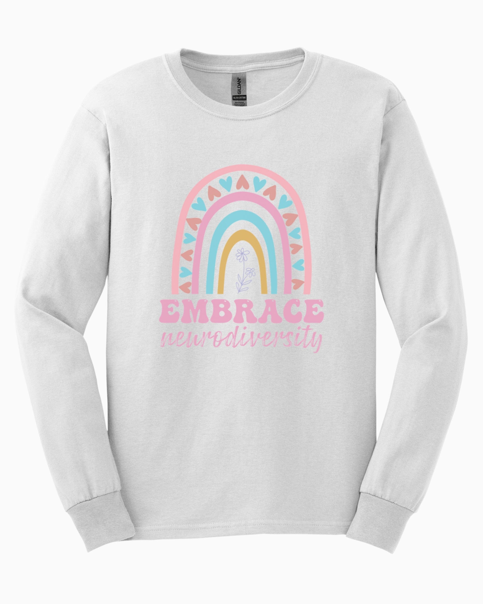 Embrace Neurodiversity Long Sleeve T-Shirt-White-Neurodiversity, ADHD & Autism Awareness & Acceptance Long-sleeve by Daily Bloom