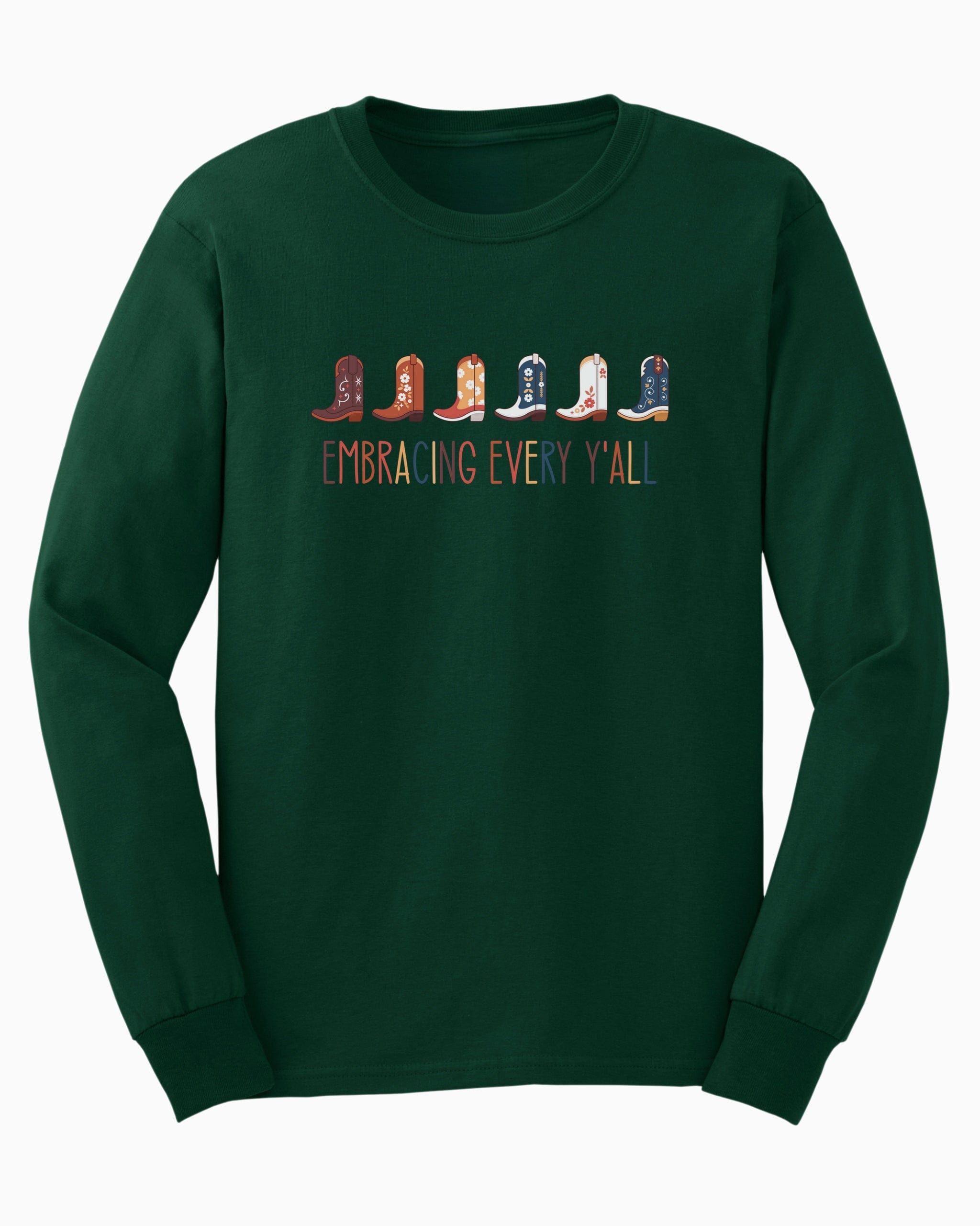 Embracing Every Y'all Long Sleeve T-Shirt-Forest Green-Neurodiversity, ADHD & Autism Awareness & Acceptance Long-sleeve by Daily Bloom