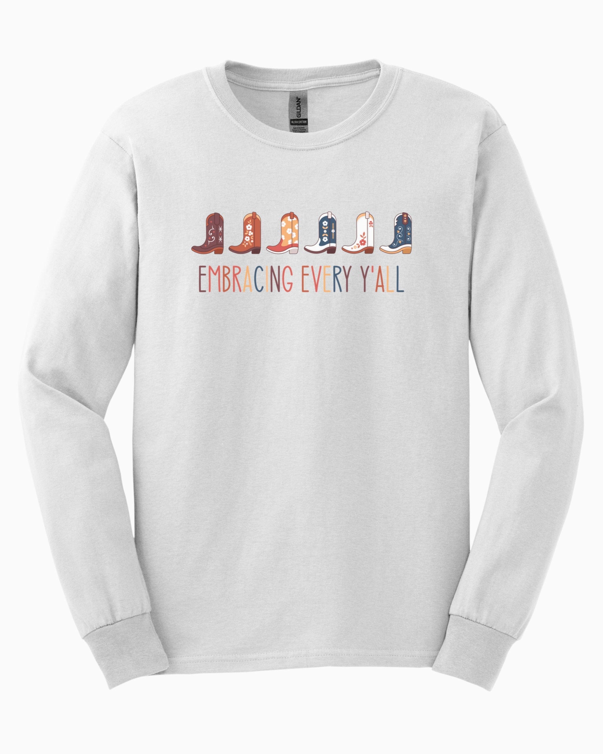 Embracing Every Y'all Long Sleeve T-Shirt-White-Neurodiversity, ADHD & Autism Awareness & Acceptance Long-sleeve by Daily Bloom