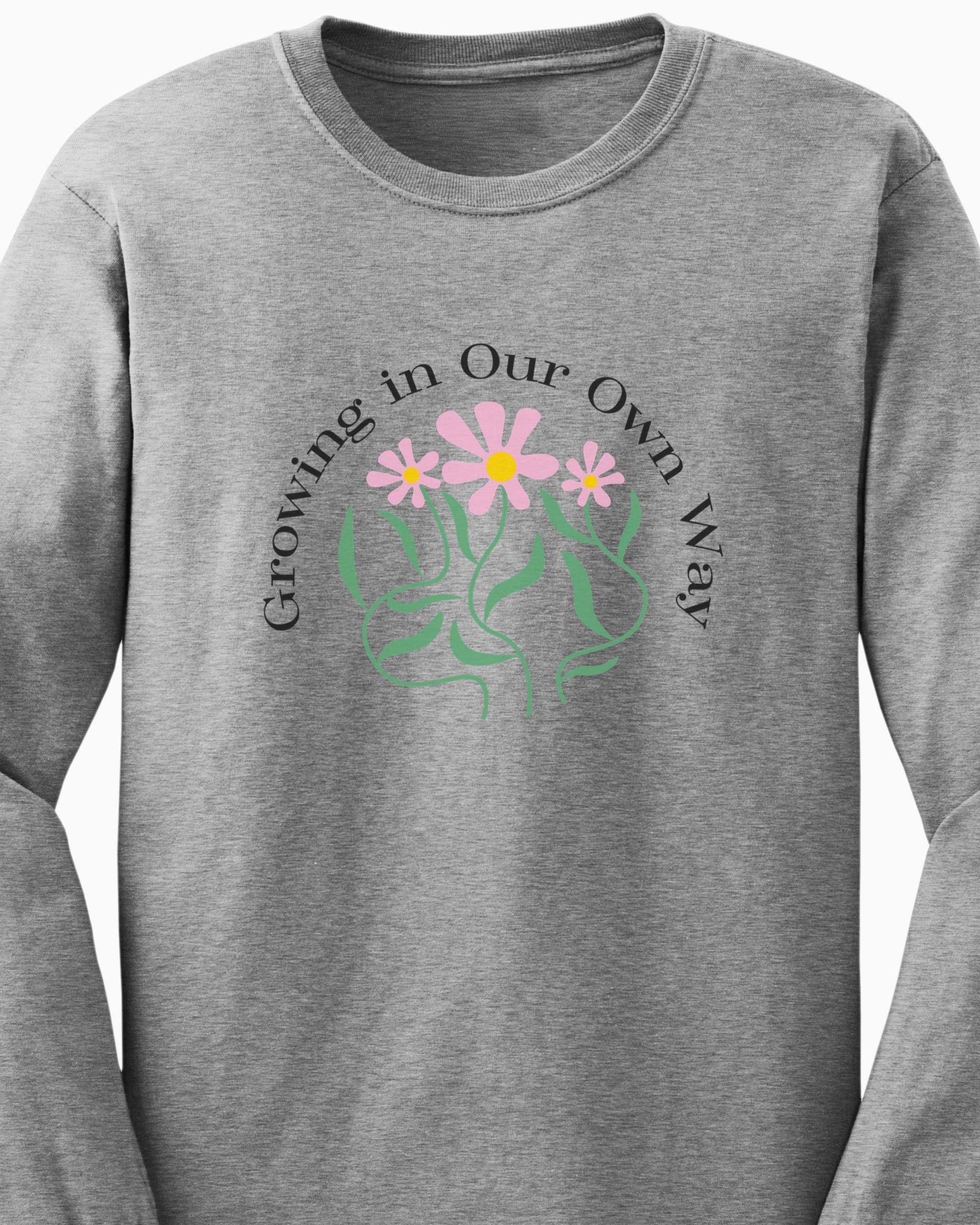 Growing in Our Own Way Long Sleeve T-Shirt-Neurodiversity, ADHD & Autism Awareness & Acceptance Long-sleeve by Daily Bloom