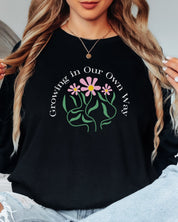 Growing in Our Own Way Long Sleeve T-Shirt-Neurodiversity, ADHD & Autism Awareness & Acceptance Long-sleeve by Daily Bloom