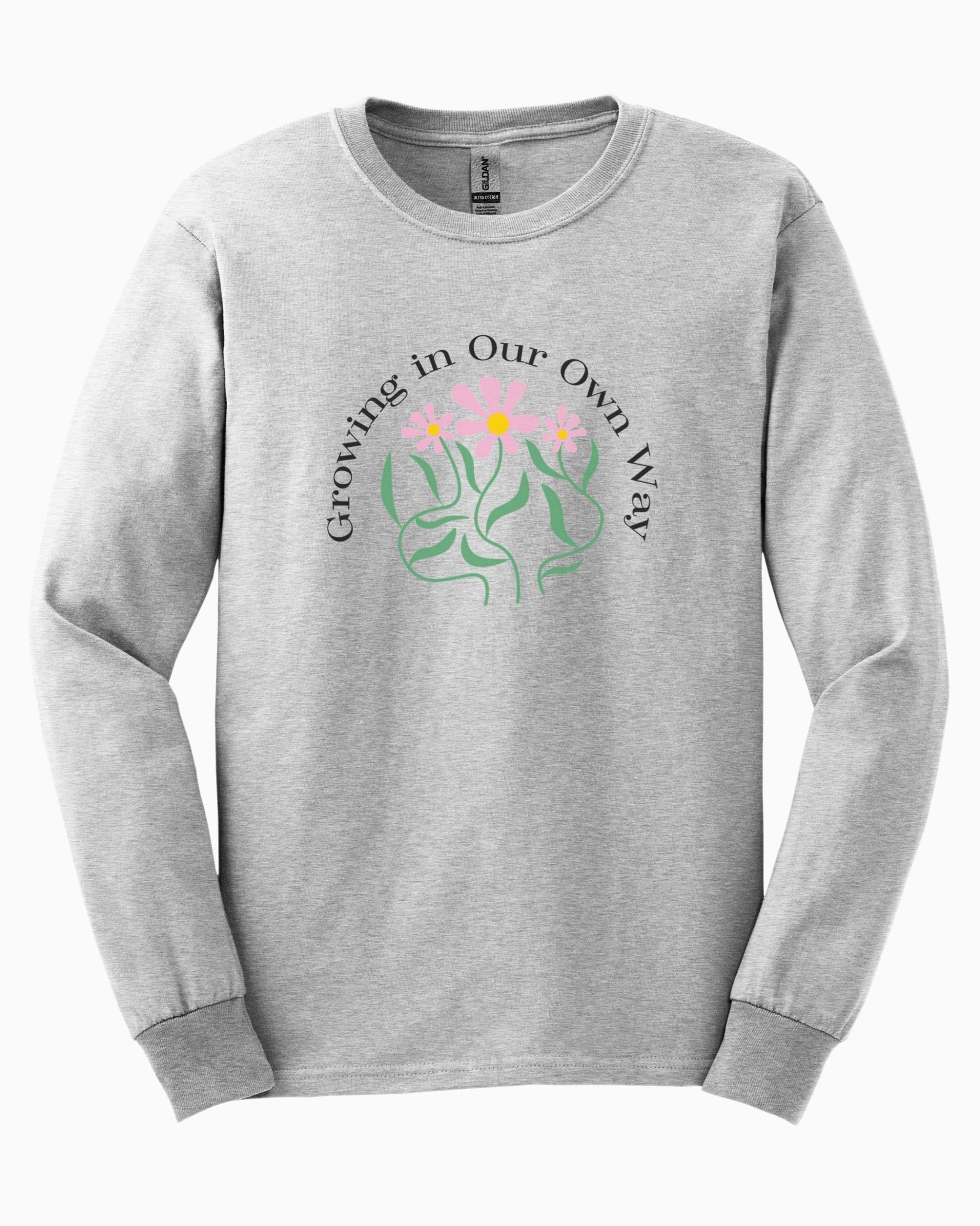Growing in Our Own Way Long Sleeve T-Shirt-Ash-Neurodiversity, ADHD & Autism Awareness & Acceptance Long-sleeve by Daily Bloom