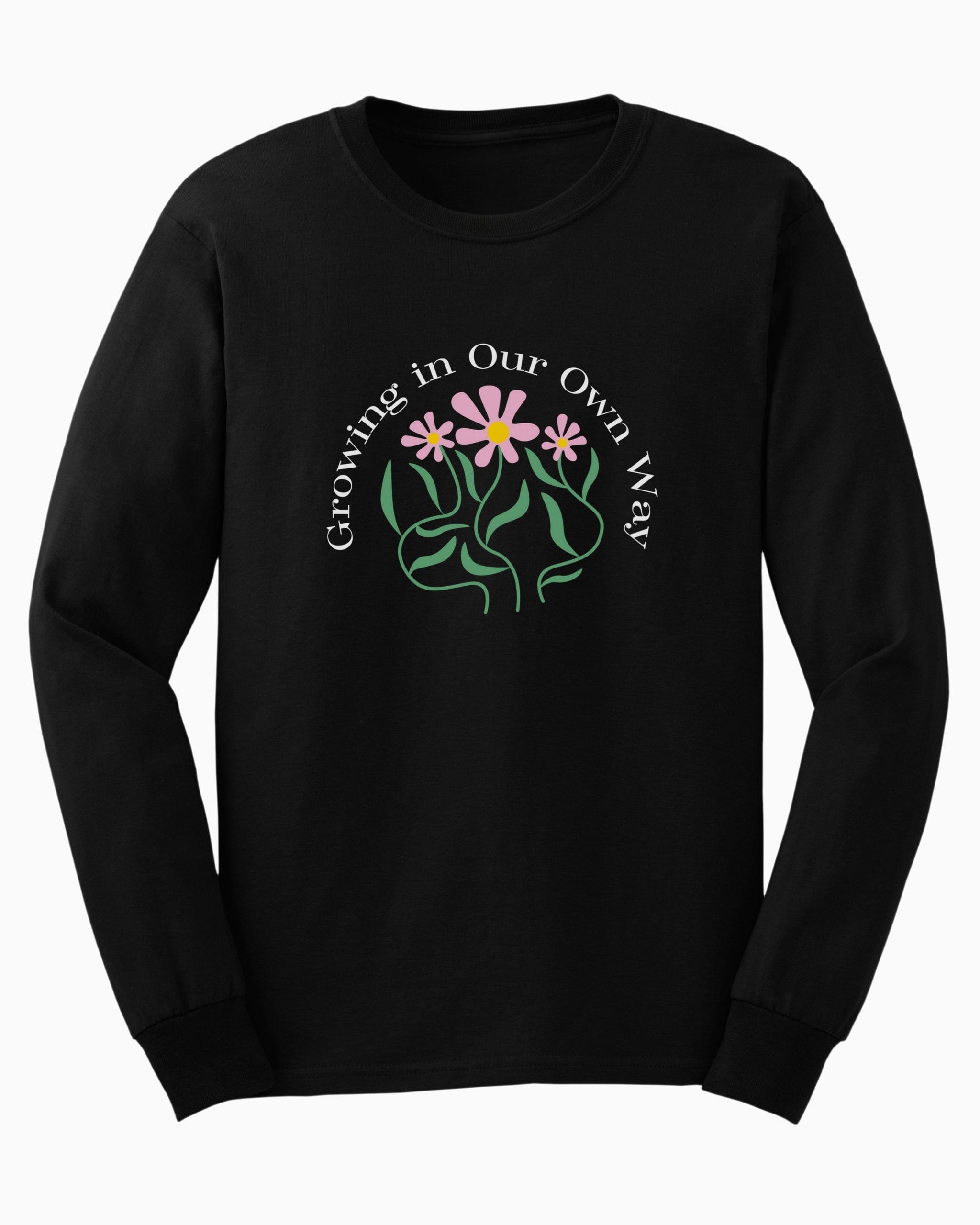 Growing in Our Own Way Long Sleeve T-Shirt-Black-Neurodiversity, ADHD & Autism Awareness & Acceptance Long-sleeve by Daily Bloom
