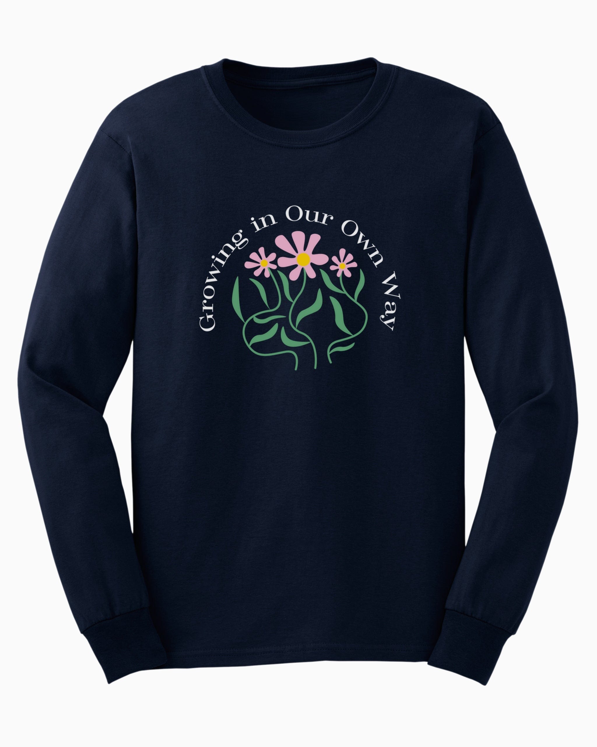 Growing in Our Own Way Long Sleeve T-Shirt-Navy-Neurodiversity, ADHD & Autism Awareness & Acceptance Long-sleeve by Daily Bloom