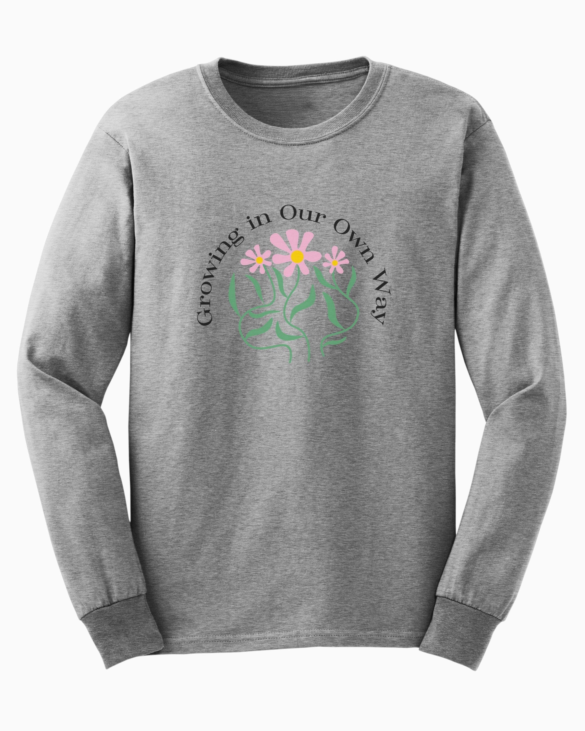 Growing in Our Own Way Long Sleeve T-Shirt-Sport Grey-Neurodiversity, ADHD & Autism Awareness & Acceptance Long-sleeve by Daily Bloom