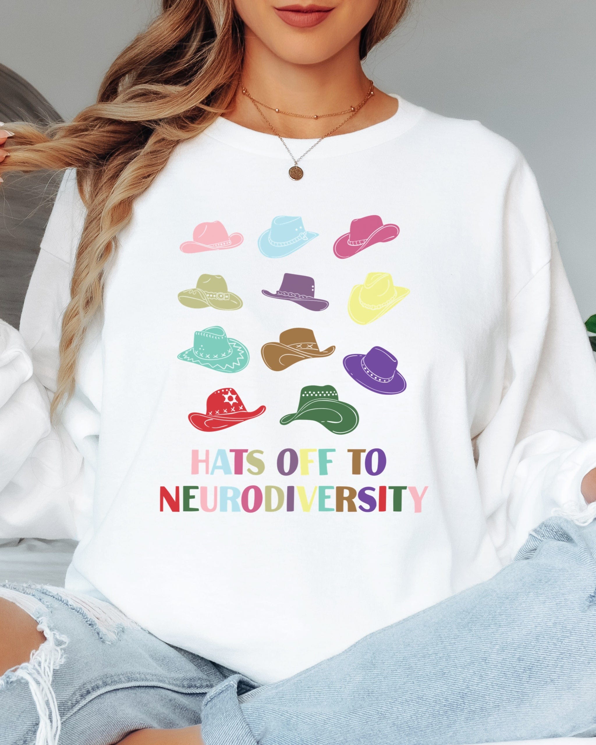 Hats off to Neurodiversity Long Sleeve T-Shirt-Neurodiversity, ADHD & Autism Awareness & Acceptance Long-sleeve by Daily Bloom