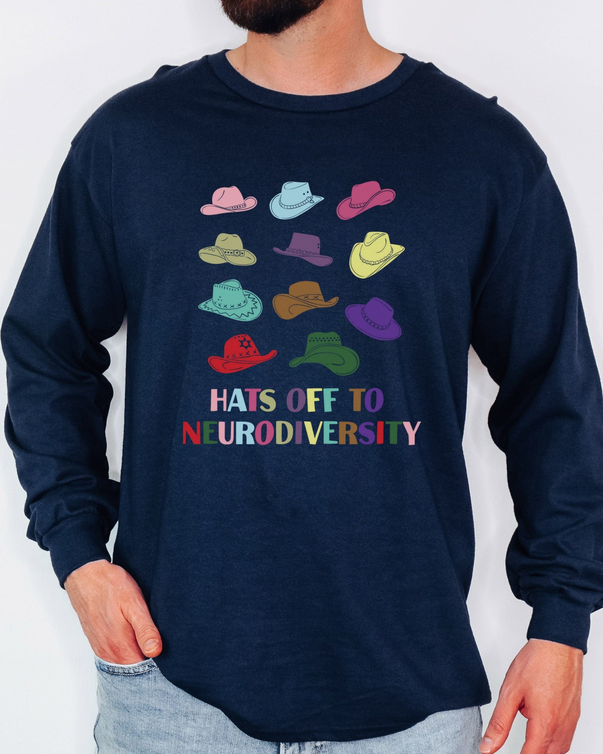 Hats off to Neurodiversity Long Sleeve T-Shirt-Neurodiversity, ADHD & Autism Awareness & Acceptance Long-sleeve by Daily Bloom