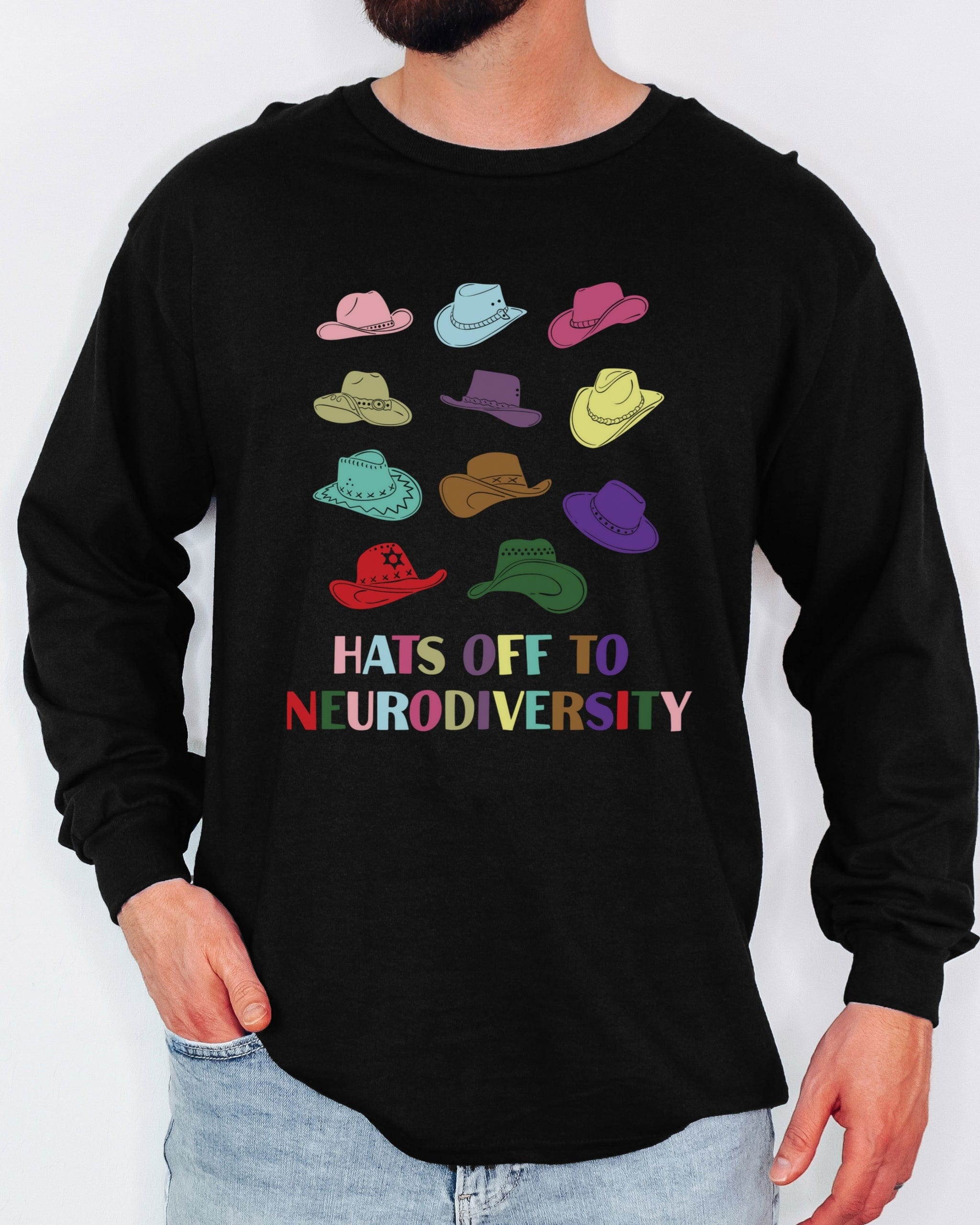 Hats off to Neurodiversity Long Sleeve T-Shirt-Neurodiversity, ADHD & Autism Awareness & Acceptance Long-sleeve by Daily Bloom