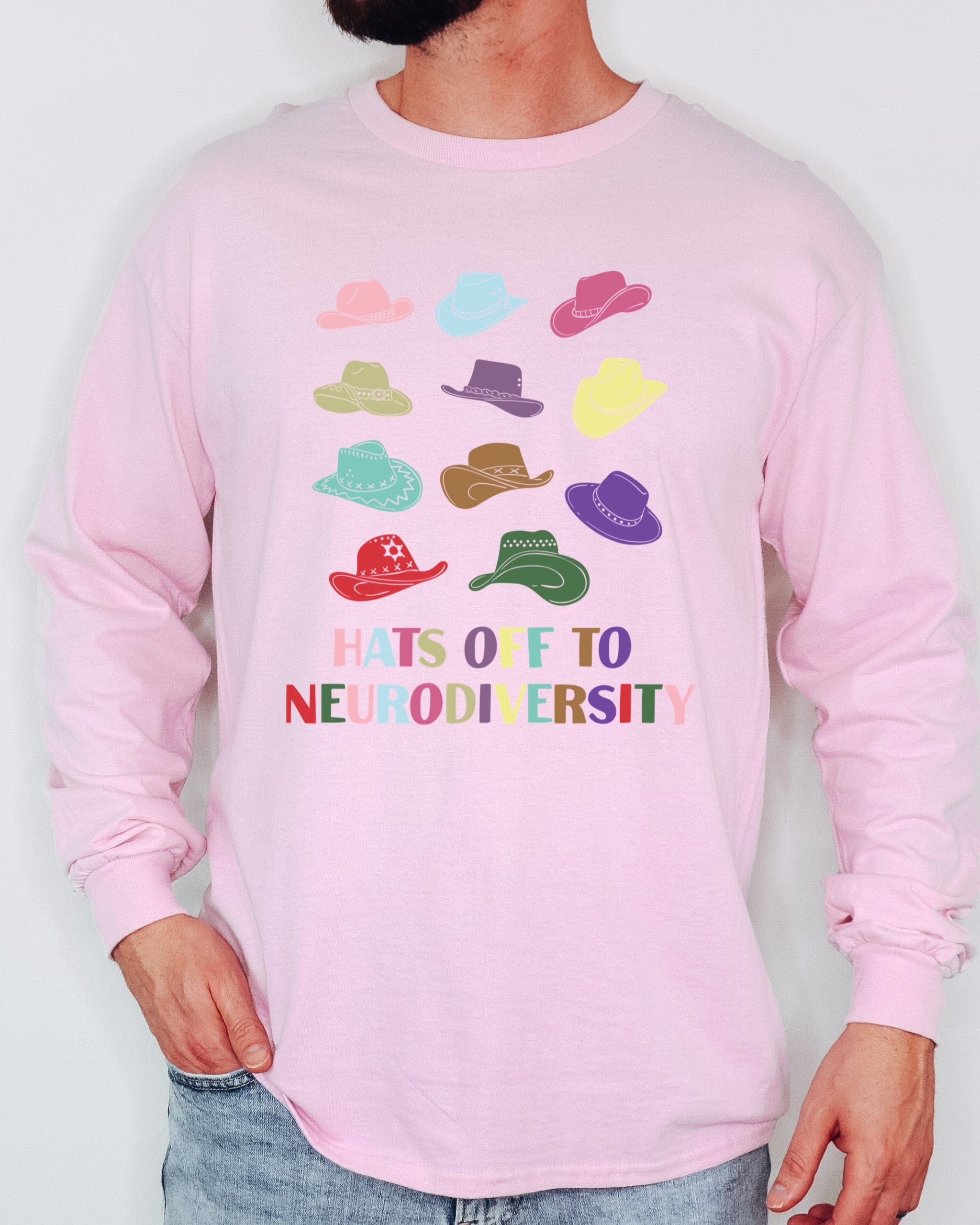 Hats off to Neurodiversity Long Sleeve T-Shirt-Neurodiversity, ADHD & Autism Awareness & Acceptance Long-sleeve by Daily Bloom