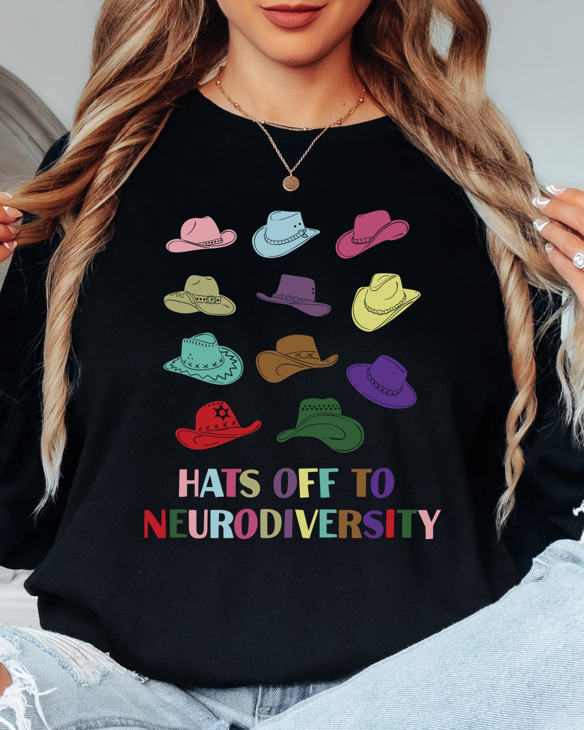 Hats off to Neurodiversity Long Sleeve T-Shirt-Neurodiversity, ADHD & Autism Awareness & Acceptance Long-sleeve by Daily Bloom