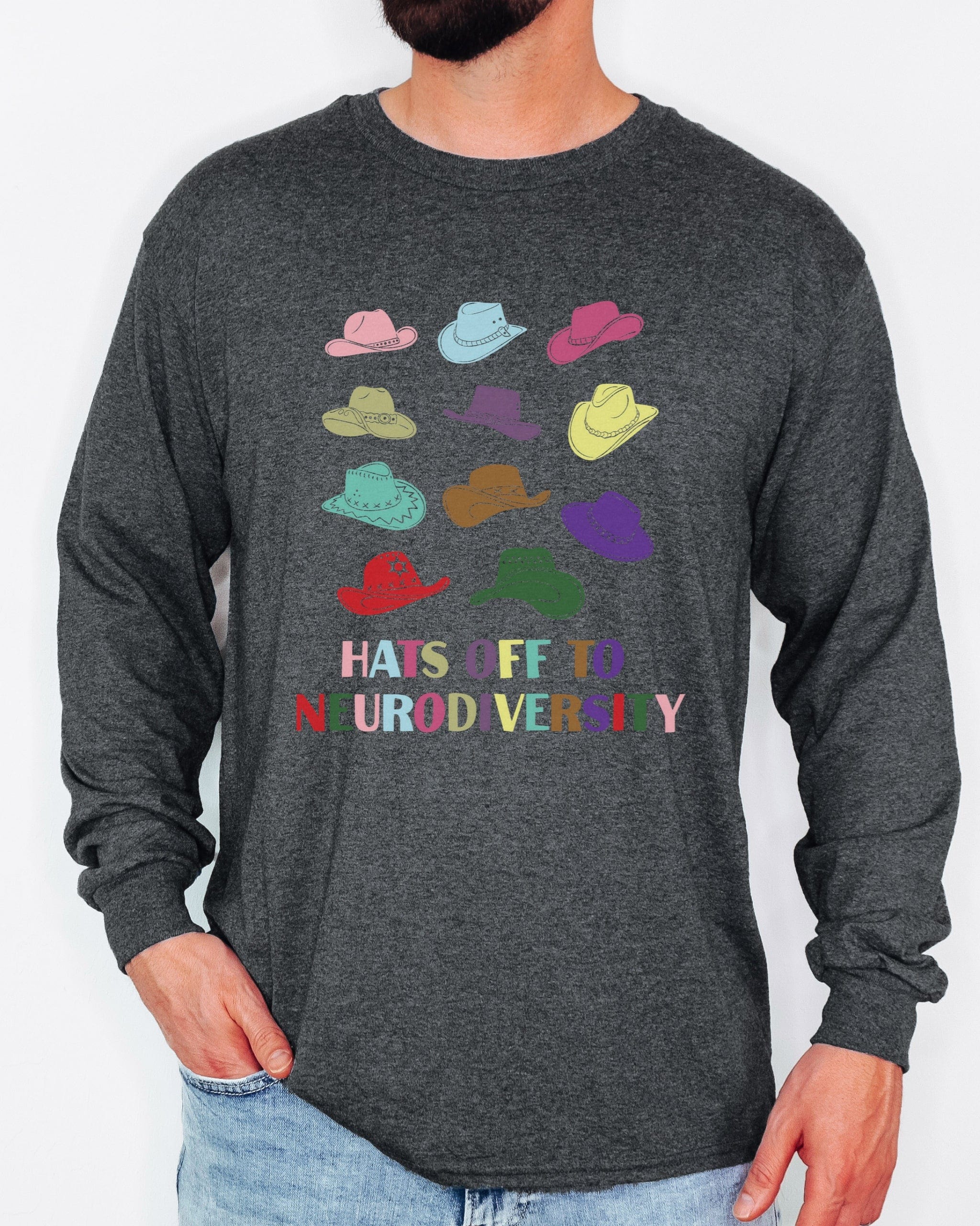 Hats off to Neurodiversity Long Sleeve T-Shirt-Neurodiversity, ADHD & Autism Awareness & Acceptance Long-sleeve by Daily Bloom