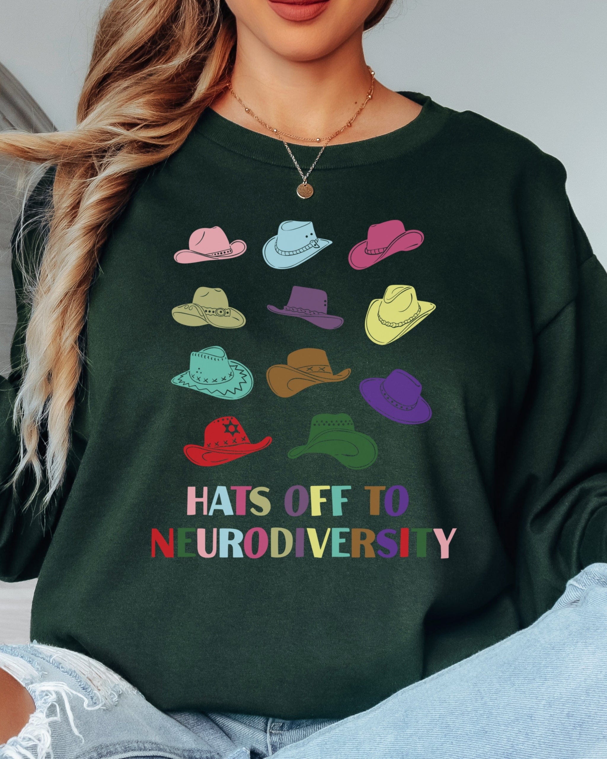Hats off to Neurodiversity Long Sleeve T-Shirt-Neurodiversity, ADHD & Autism Awareness & Acceptance Long-sleeve by Daily Bloom