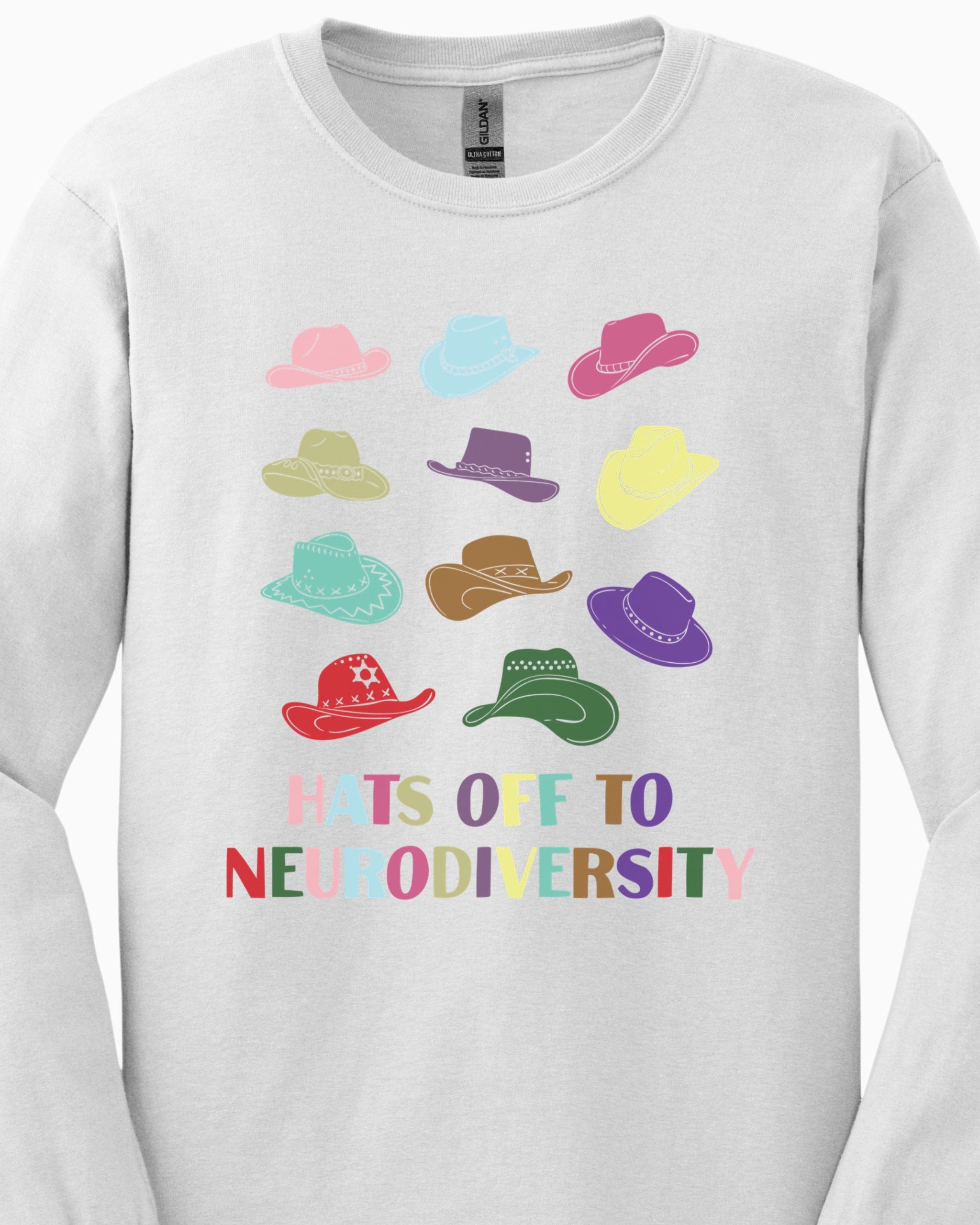 Hats off to Neurodiversity Long Sleeve T-Shirt-Neurodiversity, ADHD & Autism Awareness & Acceptance Long-sleeve by Daily Bloom