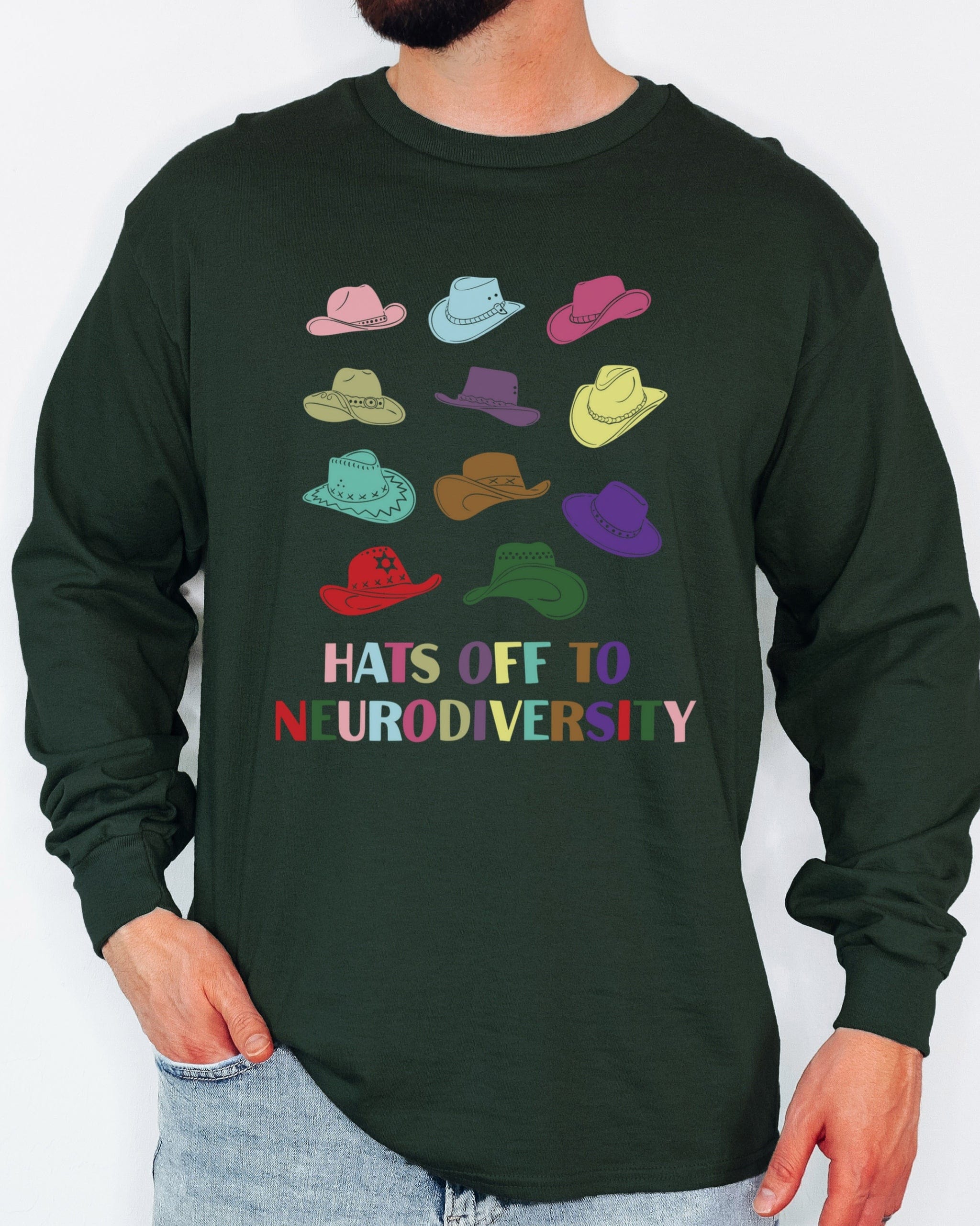 Hats off to Neurodiversity Long Sleeve T-Shirt-Neurodiversity, ADHD & Autism Awareness & Acceptance Long-sleeve by Daily Bloom