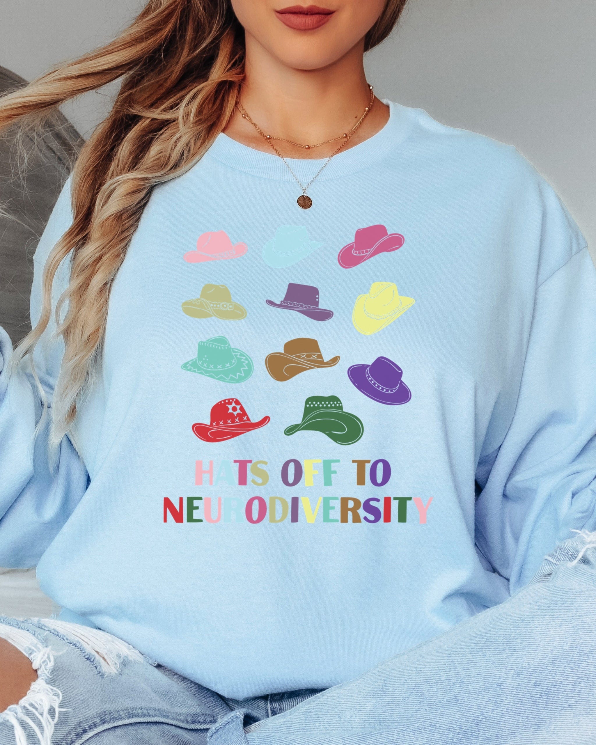 Hats off to Neurodiversity Long Sleeve T-Shirt-Neurodiversity, ADHD & Autism Awareness & Acceptance Long-sleeve by Daily Bloom