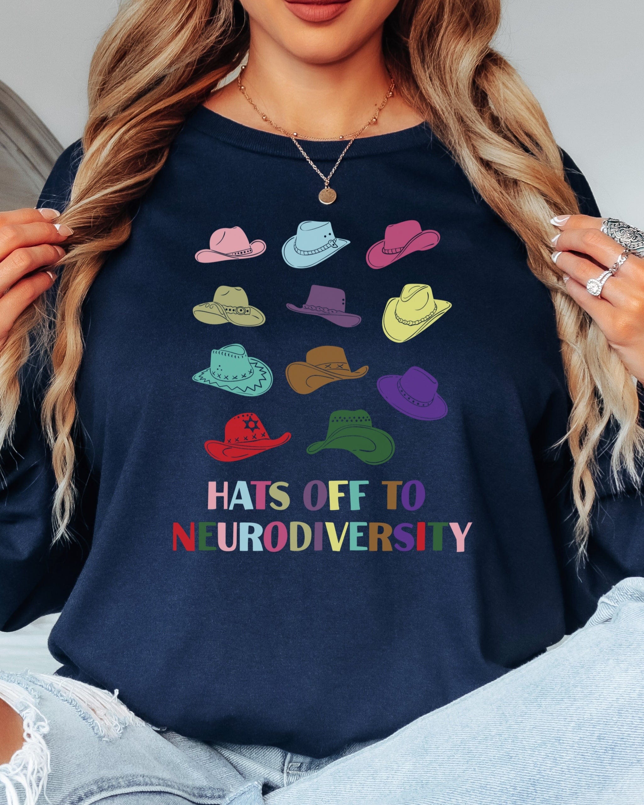 Hats off to Neurodiversity Long Sleeve T-Shirt-Neurodiversity, ADHD & Autism Awareness & Acceptance Long-sleeve by Daily Bloom