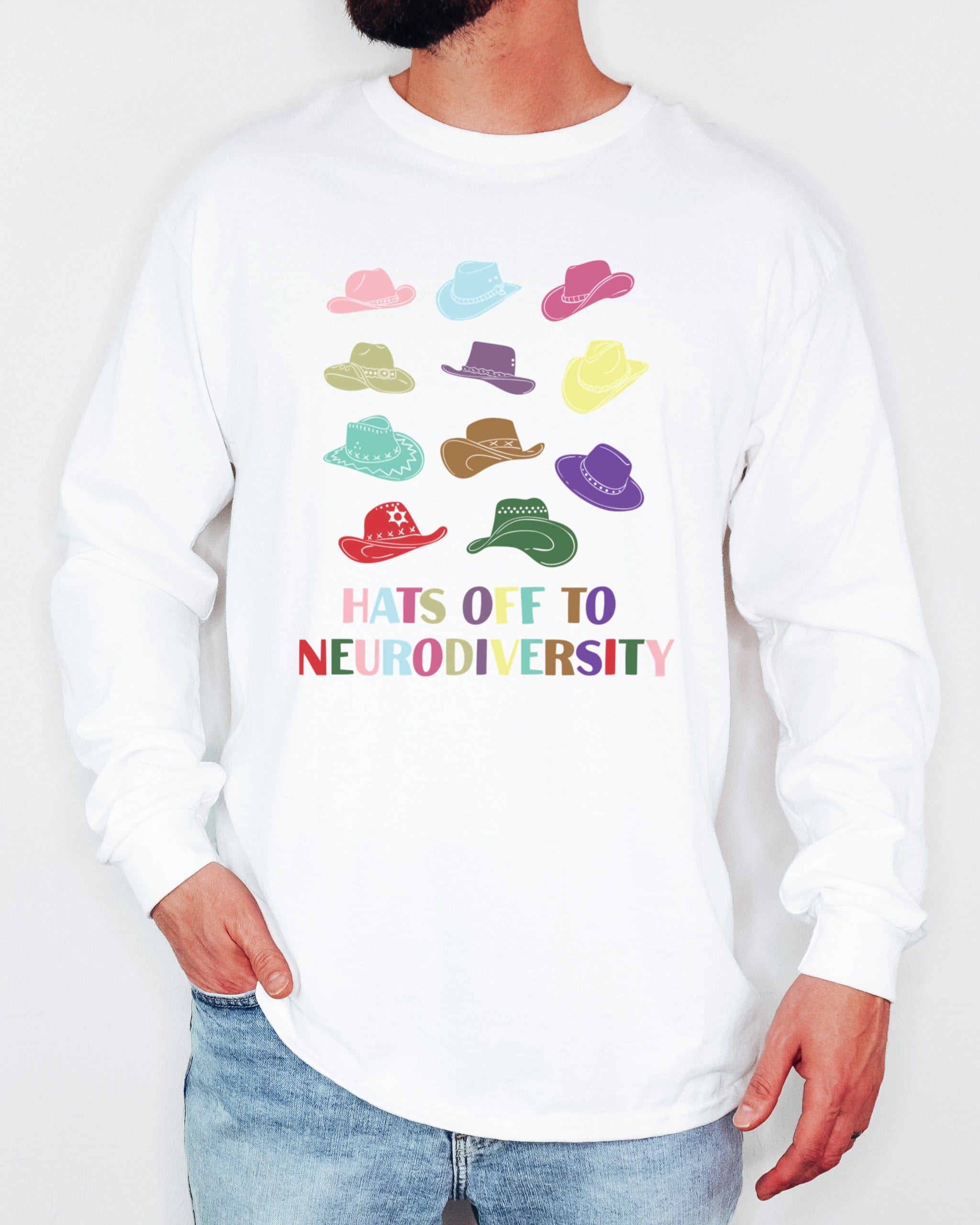Hats off to Neurodiversity Long Sleeve T-Shirt-Neurodiversity, ADHD & Autism Awareness & Acceptance Long-sleeve by Daily Bloom