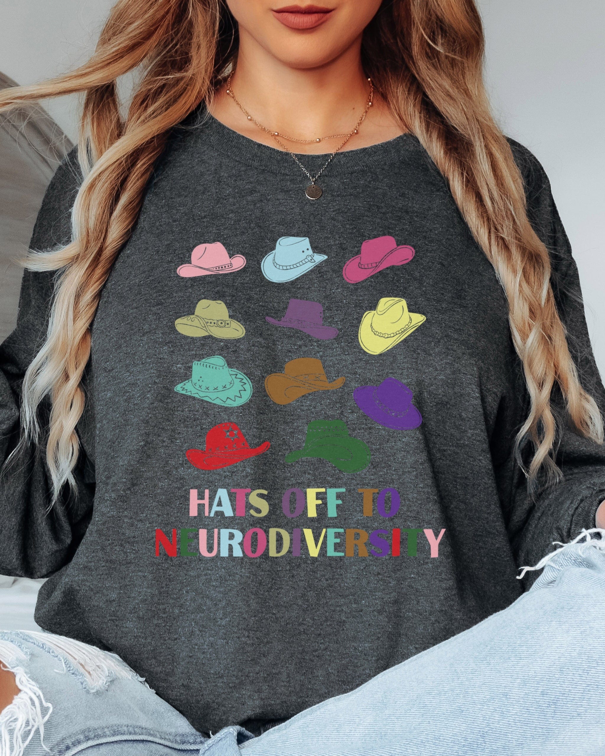 Hats off to Neurodiversity Long Sleeve T-Shirt-Neurodiversity, ADHD & Autism Awareness & Acceptance Long-sleeve by Daily Bloom