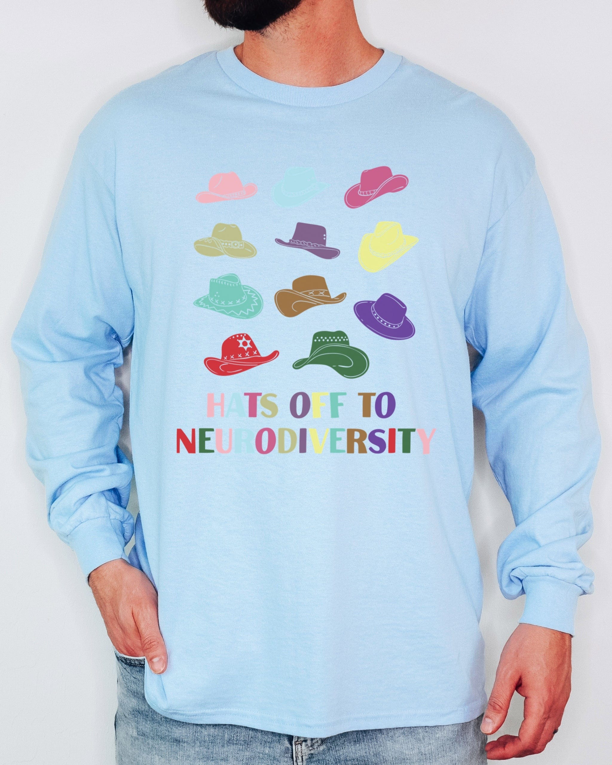 Hats off to Neurodiversity Long Sleeve T-Shirt-Neurodiversity, ADHD & Autism Awareness & Acceptance Long-sleeve by Daily Bloom