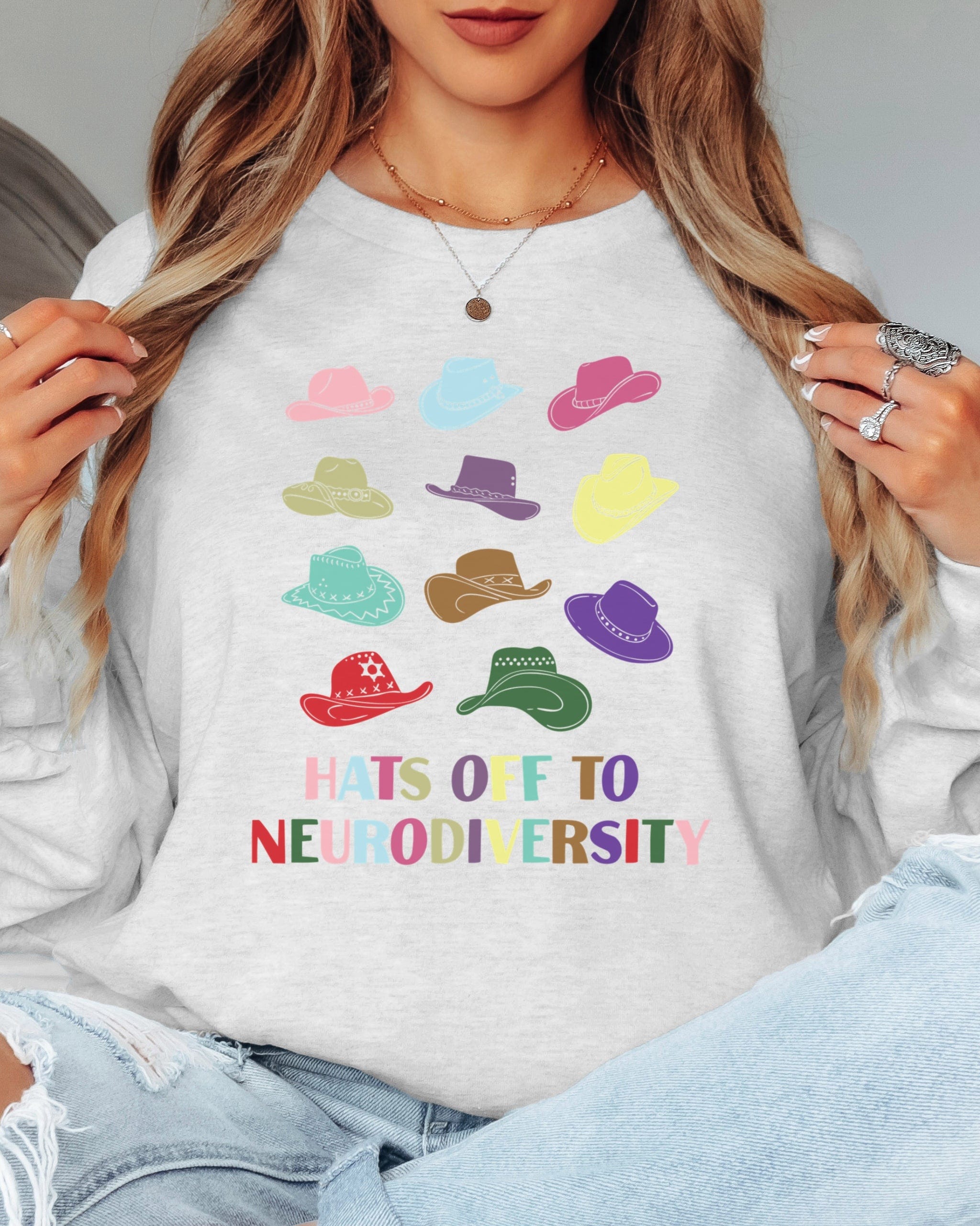 Hats off to Neurodiversity Long Sleeve T-Shirt-Neurodiversity, ADHD & Autism Awareness & Acceptance Long-sleeve by Daily Bloom