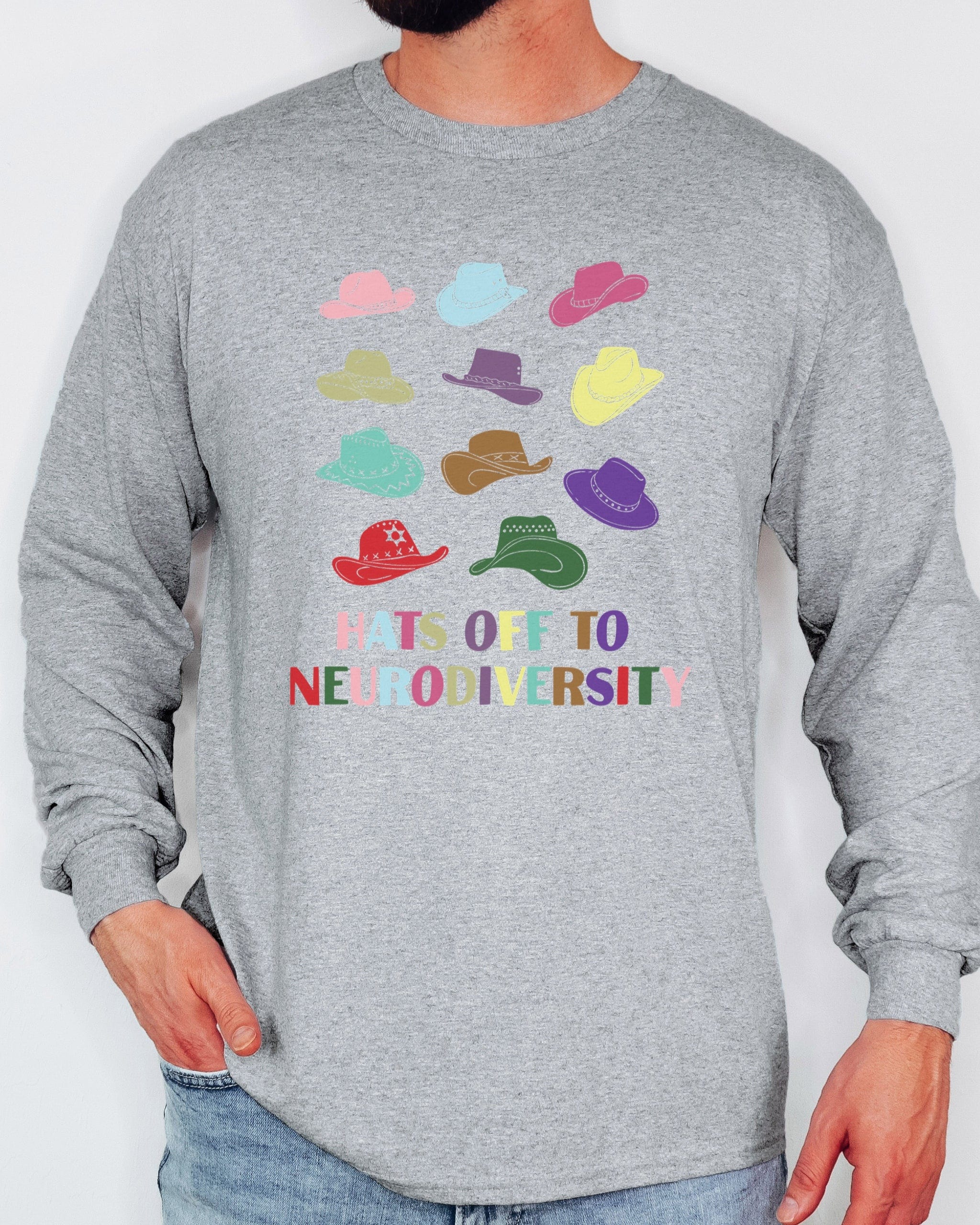 Hats off to Neurodiversity Long Sleeve T-Shirt-Neurodiversity, ADHD & Autism Awareness & Acceptance Long-sleeve by Daily Bloom