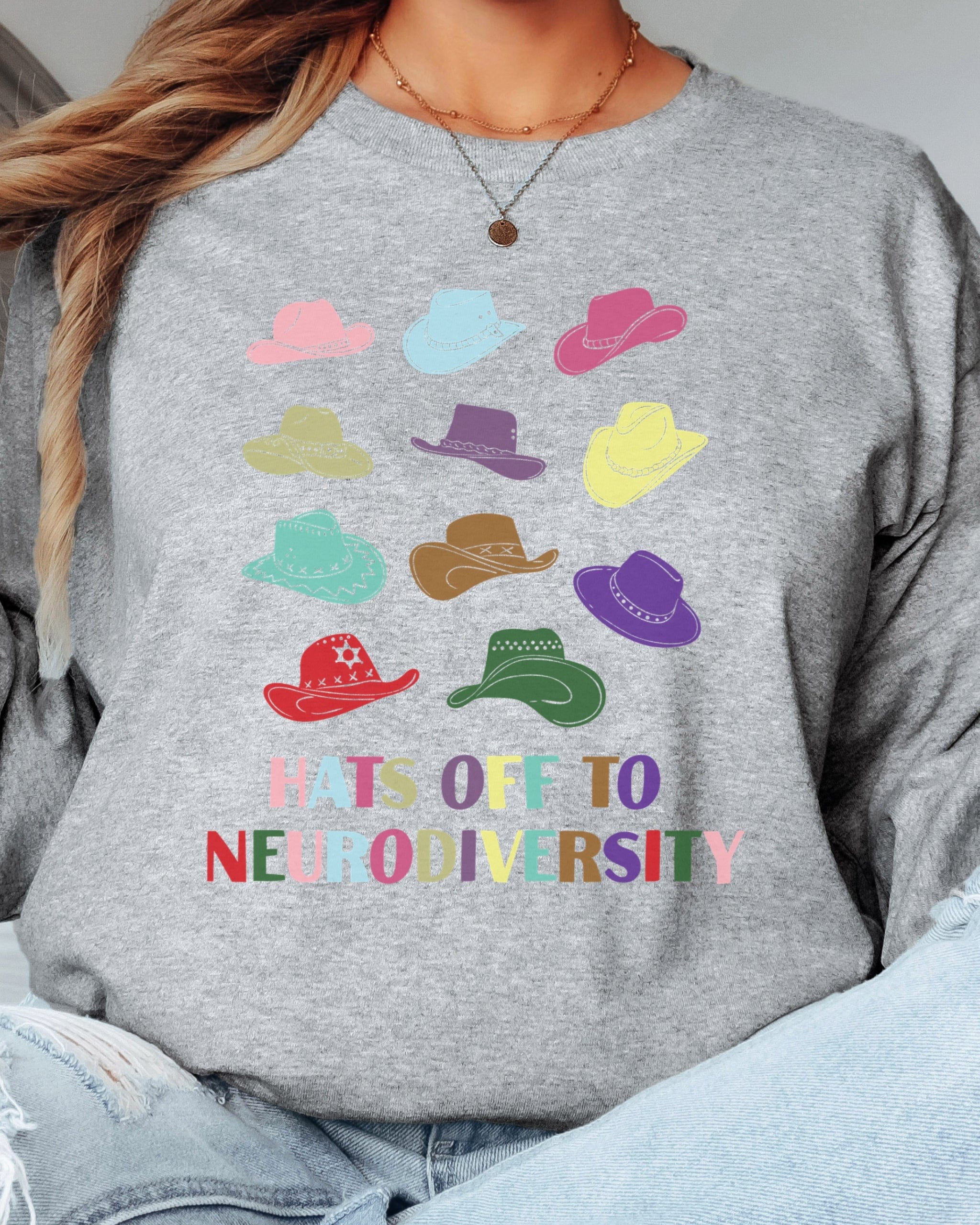 Hats off to Neurodiversity Long Sleeve T-Shirt-Neurodiversity, ADHD & Autism Awareness & Acceptance Long-sleeve by Daily Bloom