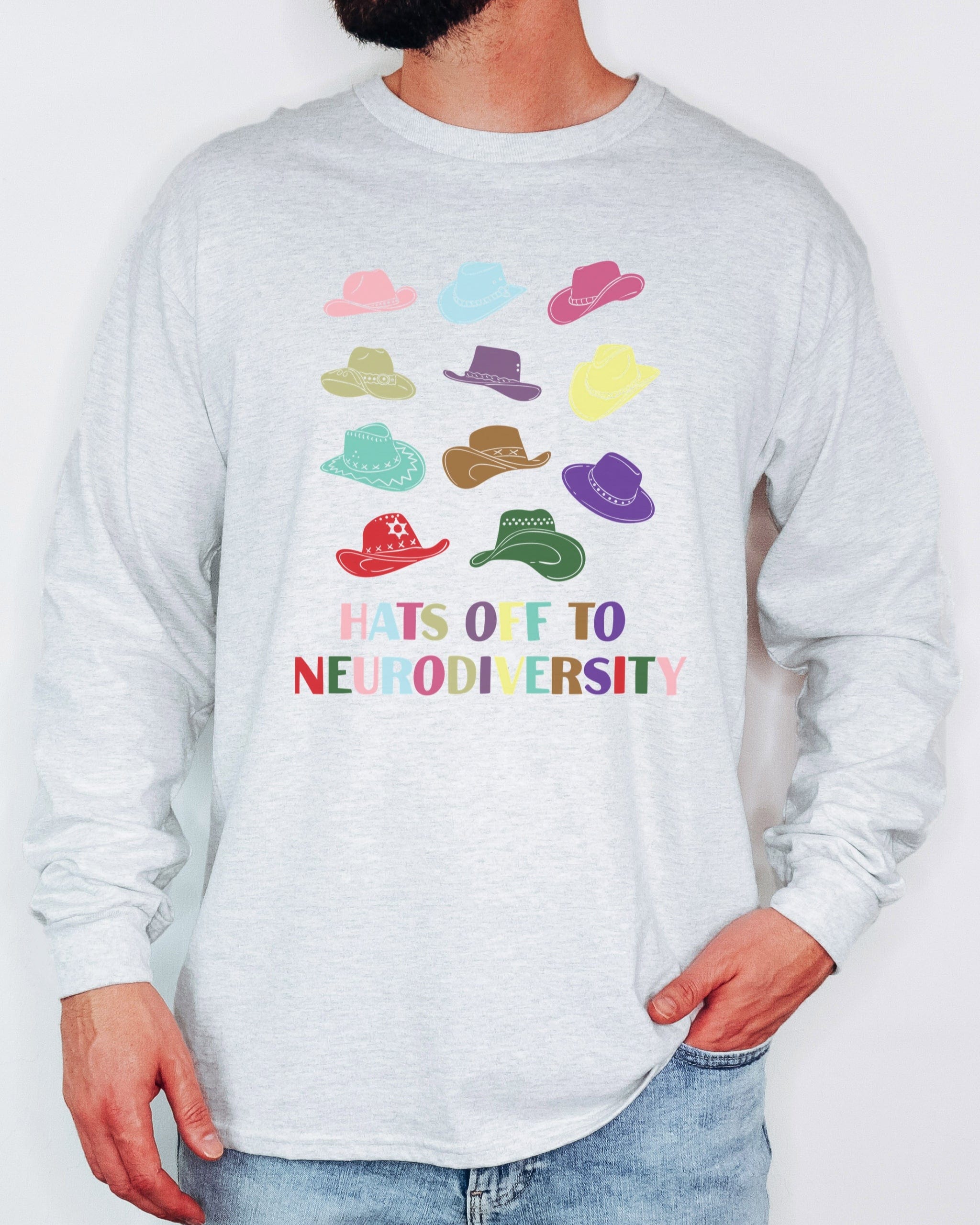 Hats off to Neurodiversity Long Sleeve T-Shirt-Neurodiversity, ADHD & Autism Awareness & Acceptance Long-sleeve by Daily Bloom
