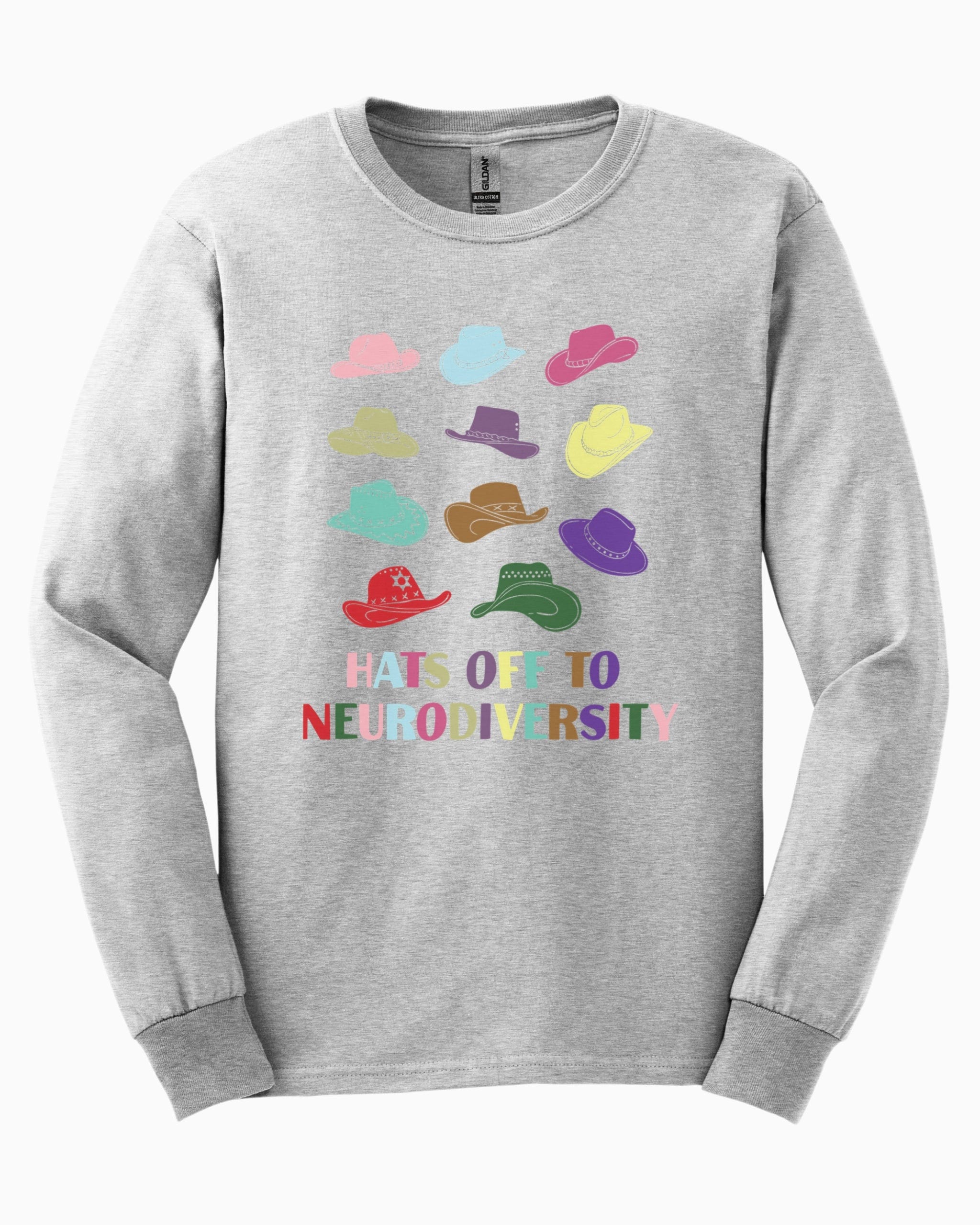 Hats off to Neurodiversity Long Sleeve T-Shirt-Ash-Neurodiversity, ADHD & Autism Awareness & Acceptance Long-sleeve by Daily Bloom