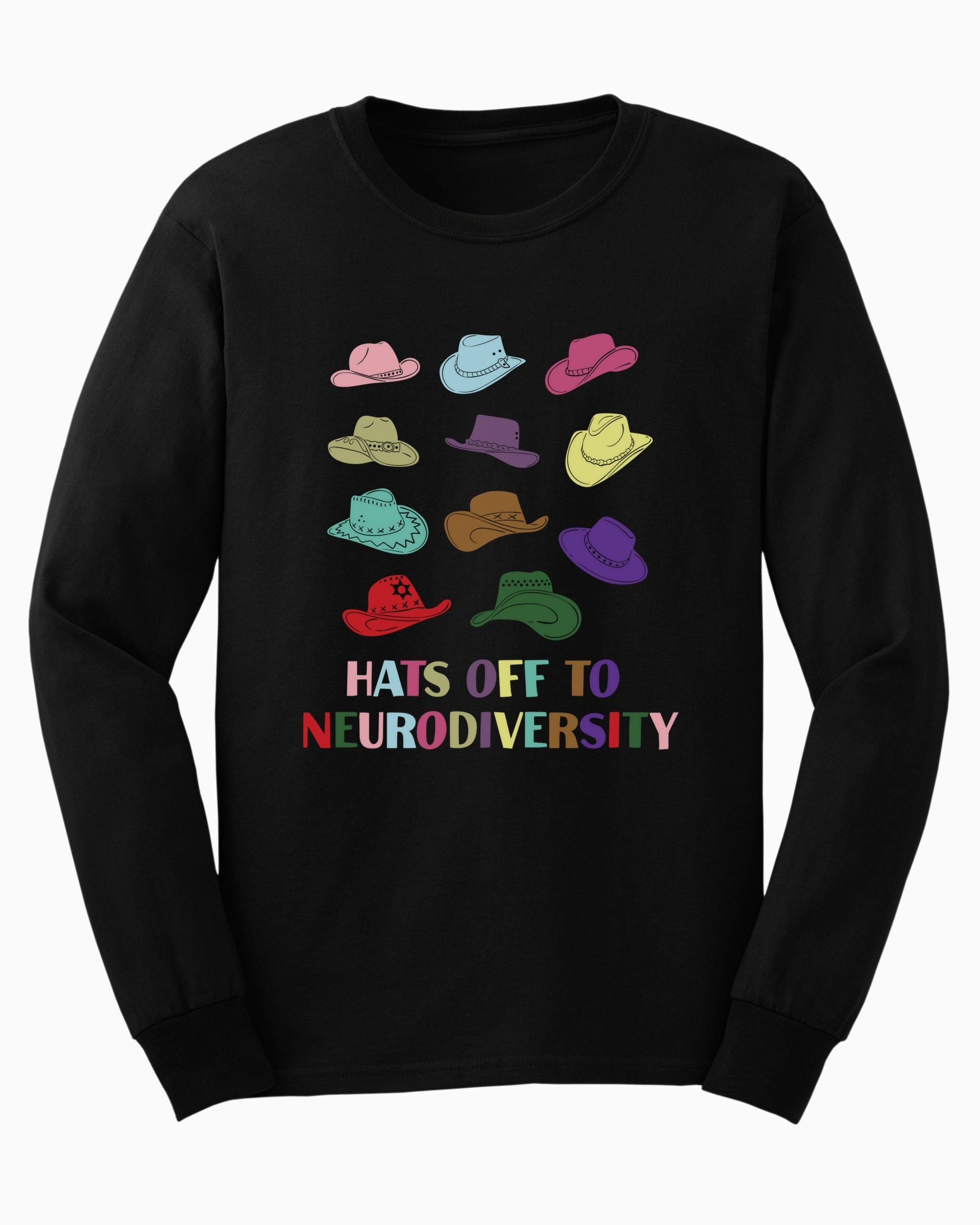 Hats off to Neurodiversity Long Sleeve T-Shirt-Black-Neurodiversity, ADHD & Autism Awareness & Acceptance Long-sleeve by Daily Bloom