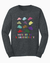 Hats off to Neurodiversity Long Sleeve T-Shirt-Dark Heather-Neurodiversity, ADHD & Autism Awareness & Acceptance Long-sleeve by Daily Bloom