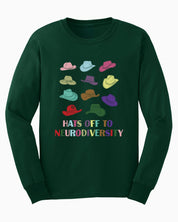 Hats off to Neurodiversity Long Sleeve T-Shirt-Forest Green-Neurodiversity, ADHD & Autism Awareness & Acceptance Long-sleeve by Daily Bloom