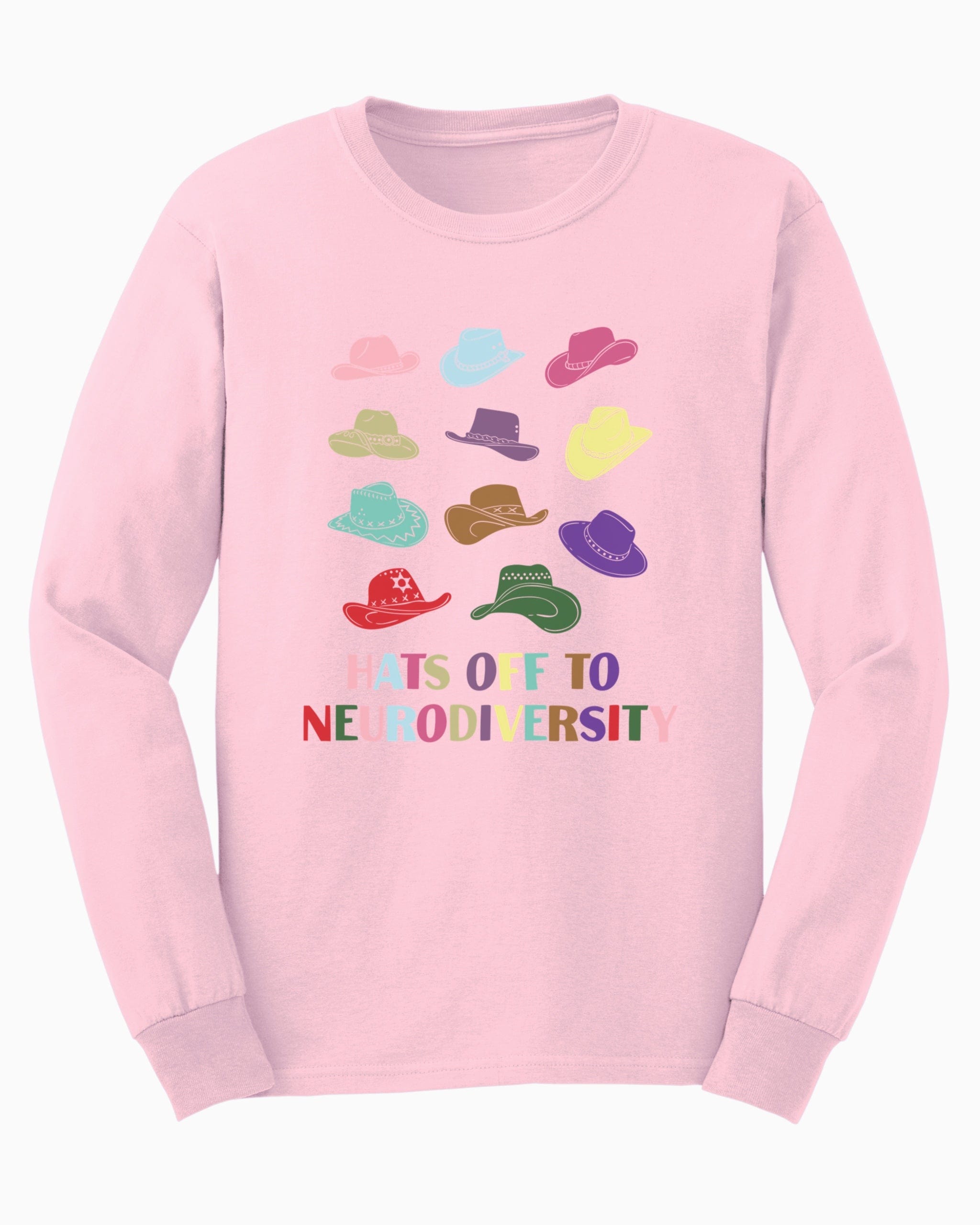 Hats off to Neurodiversity Long Sleeve T-Shirt-Light Pink-Neurodiversity, ADHD & Autism Awareness & Acceptance Long-sleeve by Daily Bloom