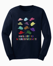 Hats off to Neurodiversity Long Sleeve T-Shirt-Navy-Neurodiversity, ADHD & Autism Awareness & Acceptance Long-sleeve by Daily Bloom