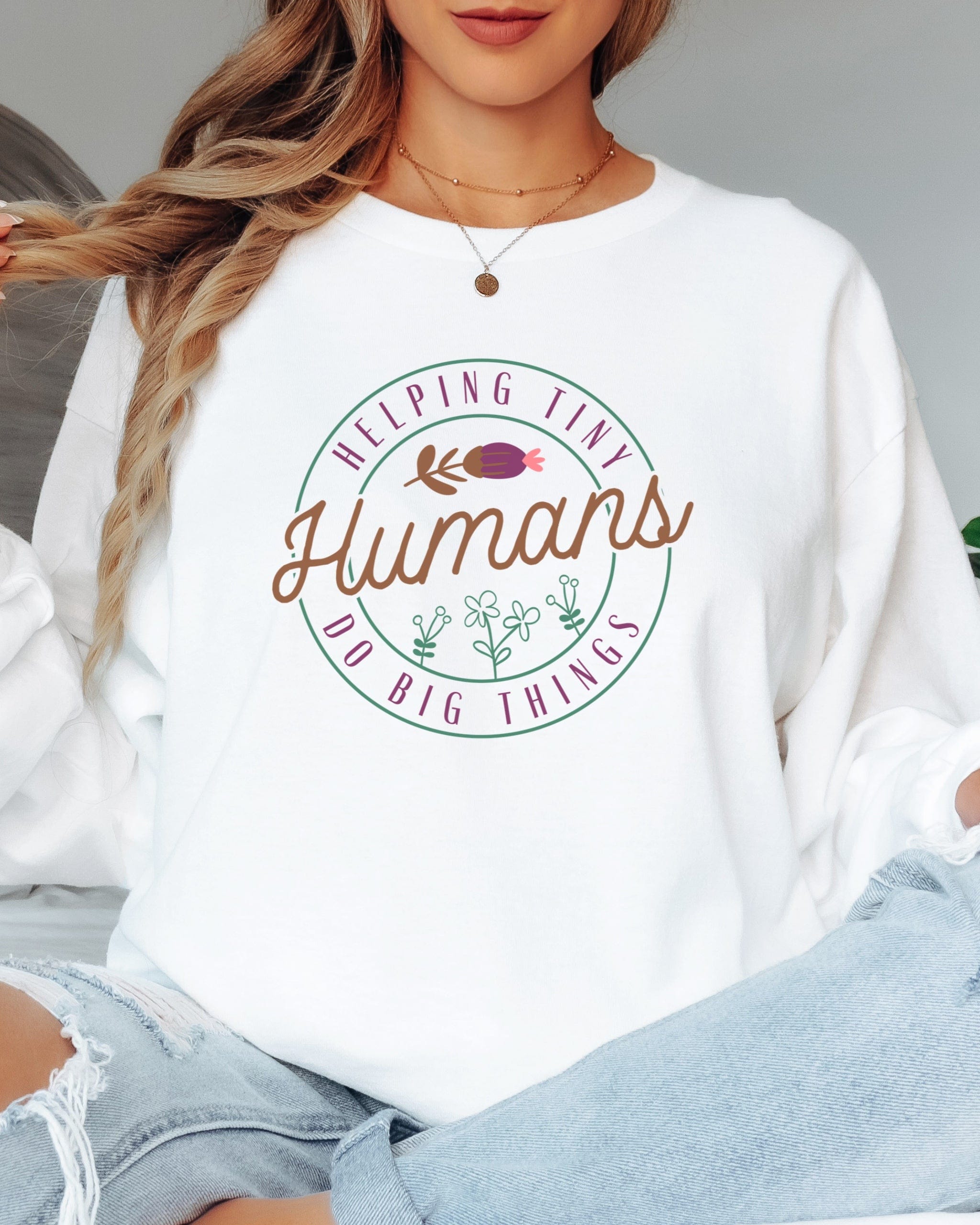 Helping Tiny Humans Do Big Things Long Sleeve T-Shirt-Neurodiversity, ADHD & Autism Awareness & Acceptance Long-sleeve by Daily Bloom