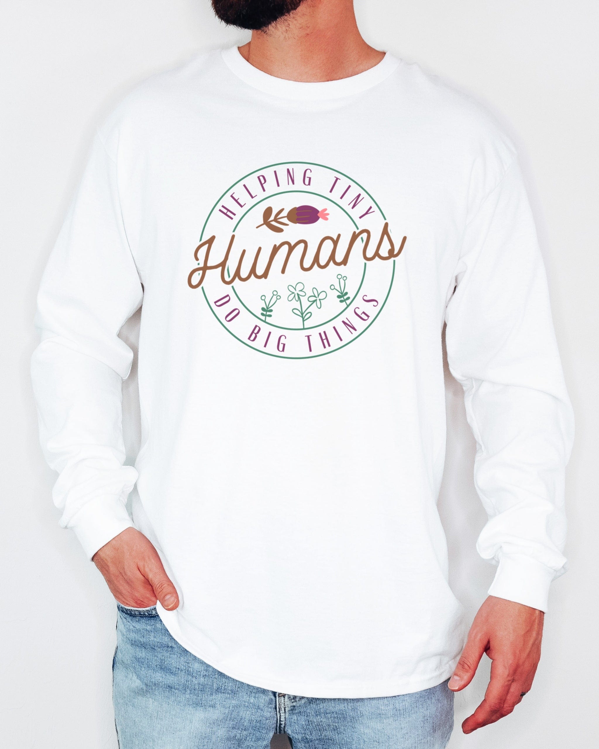 Helping Tiny Humans Do Big Things Long Sleeve T-Shirt-Neurodiversity, ADHD & Autism Awareness & Acceptance Long-sleeve by Daily Bloom