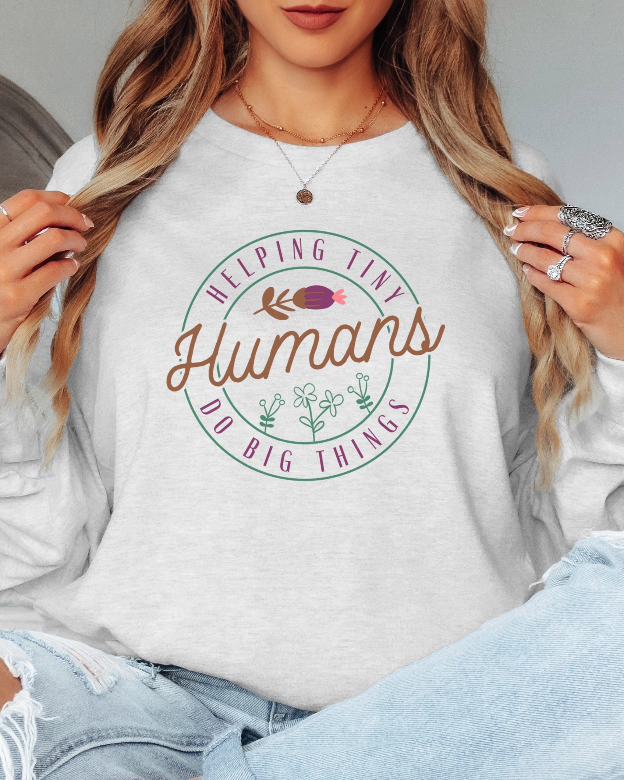 Helping Tiny Humans Do Big Things Long Sleeve T-Shirt-Neurodiversity, ADHD & Autism Awareness & Acceptance Long-sleeve by Daily Bloom