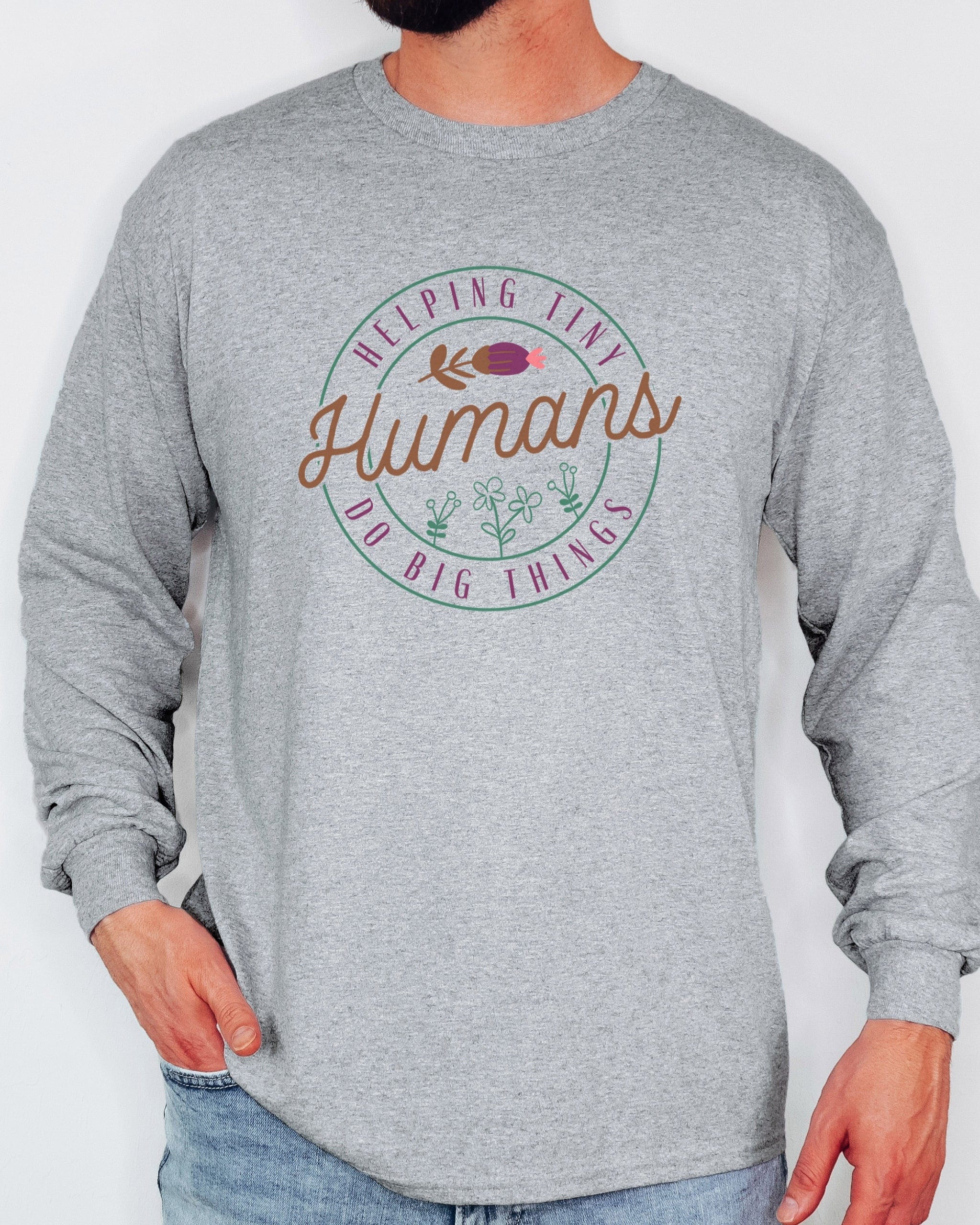 Helping Tiny Humans Do Big Things Long Sleeve T-Shirt-Neurodiversity, ADHD & Autism Awareness & Acceptance Long-sleeve by Daily Bloom