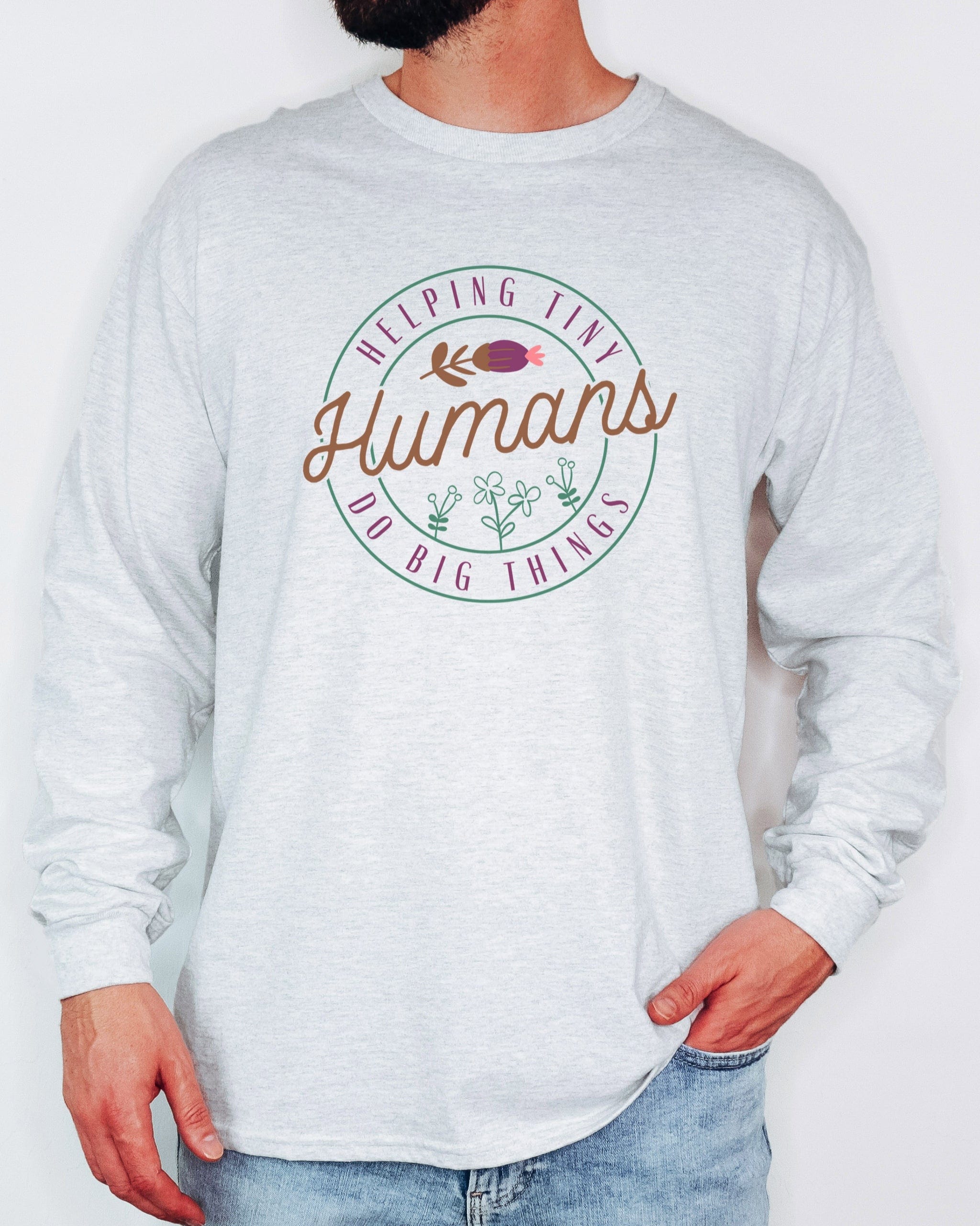Helping Tiny Humans Do Big Things Long Sleeve T-Shirt-Neurodiversity, ADHD & Autism Awareness & Acceptance Long-sleeve by Daily Bloom